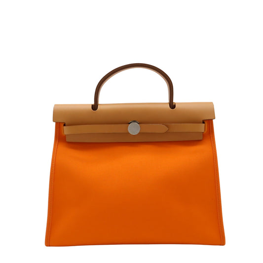 Hermès Herbag, Orange, Canvas, handbag