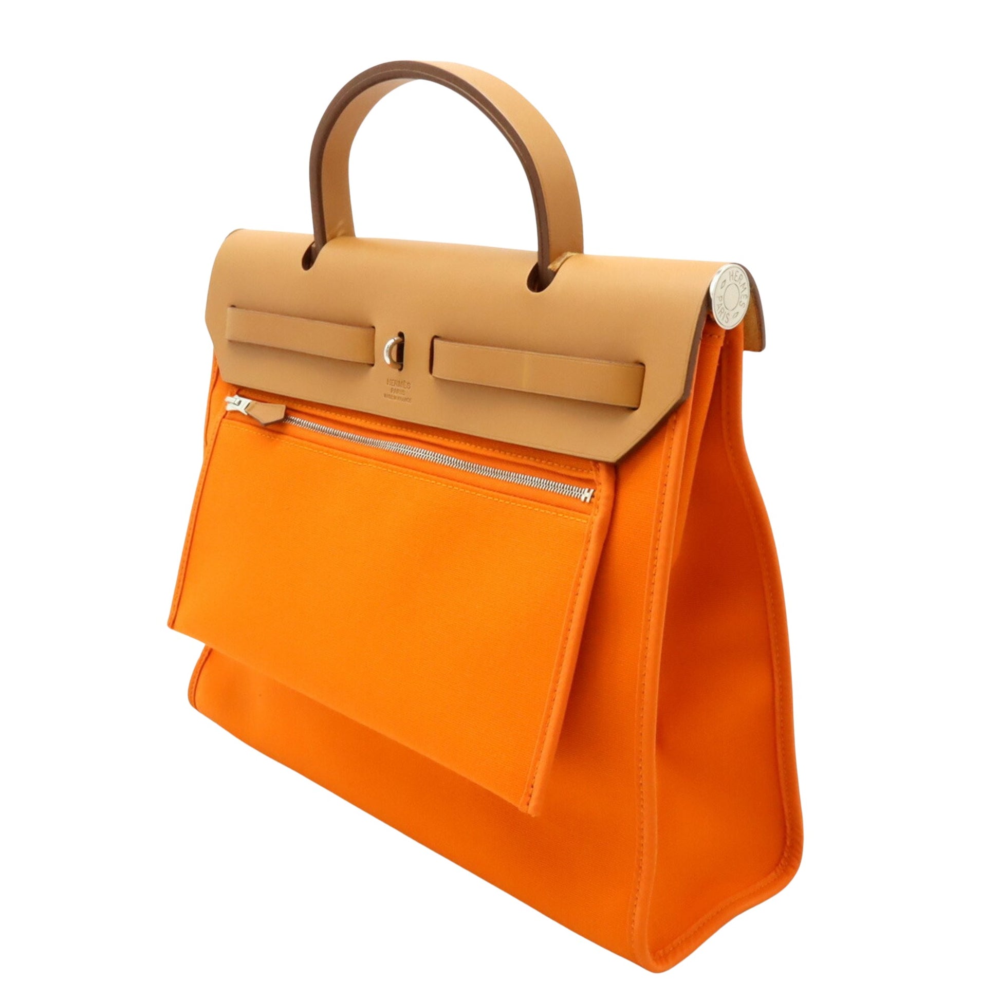 Hermès Herbag, Orange, Canvas, handbag