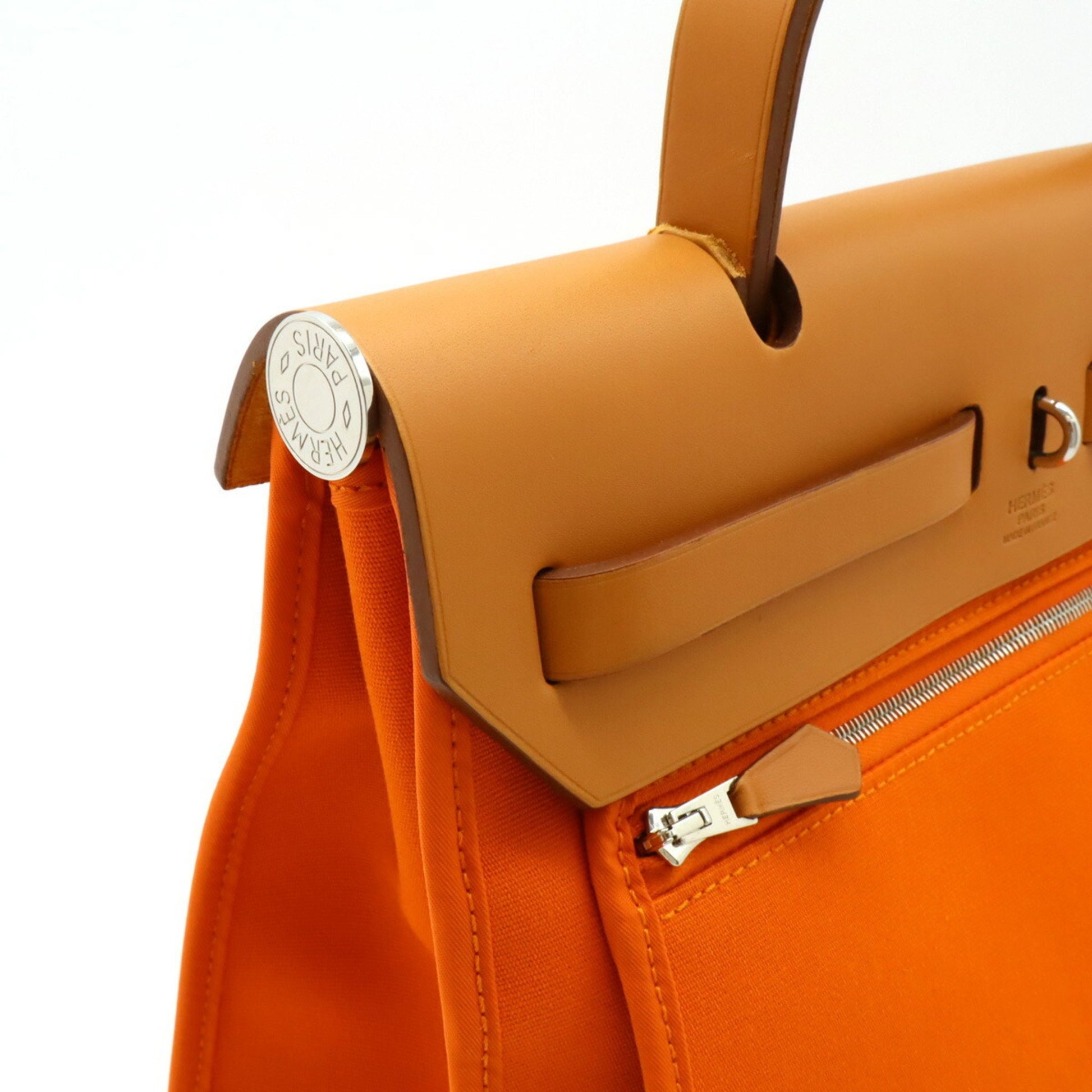 Hermès Herbag, Orange, Canvas, handbag