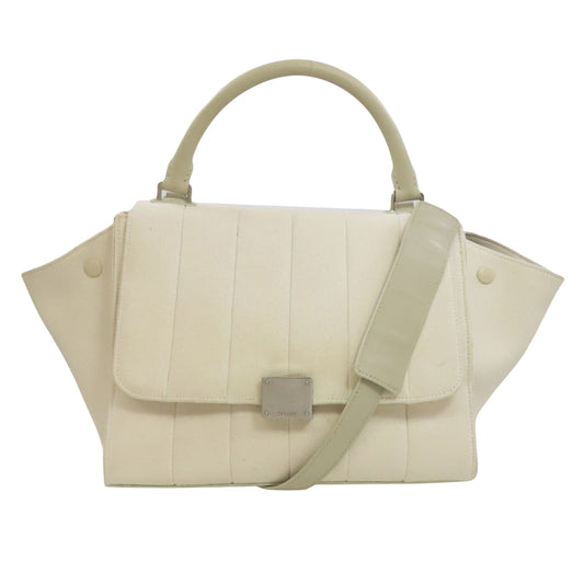 Céline Trapèze, White, Canvas, handbag