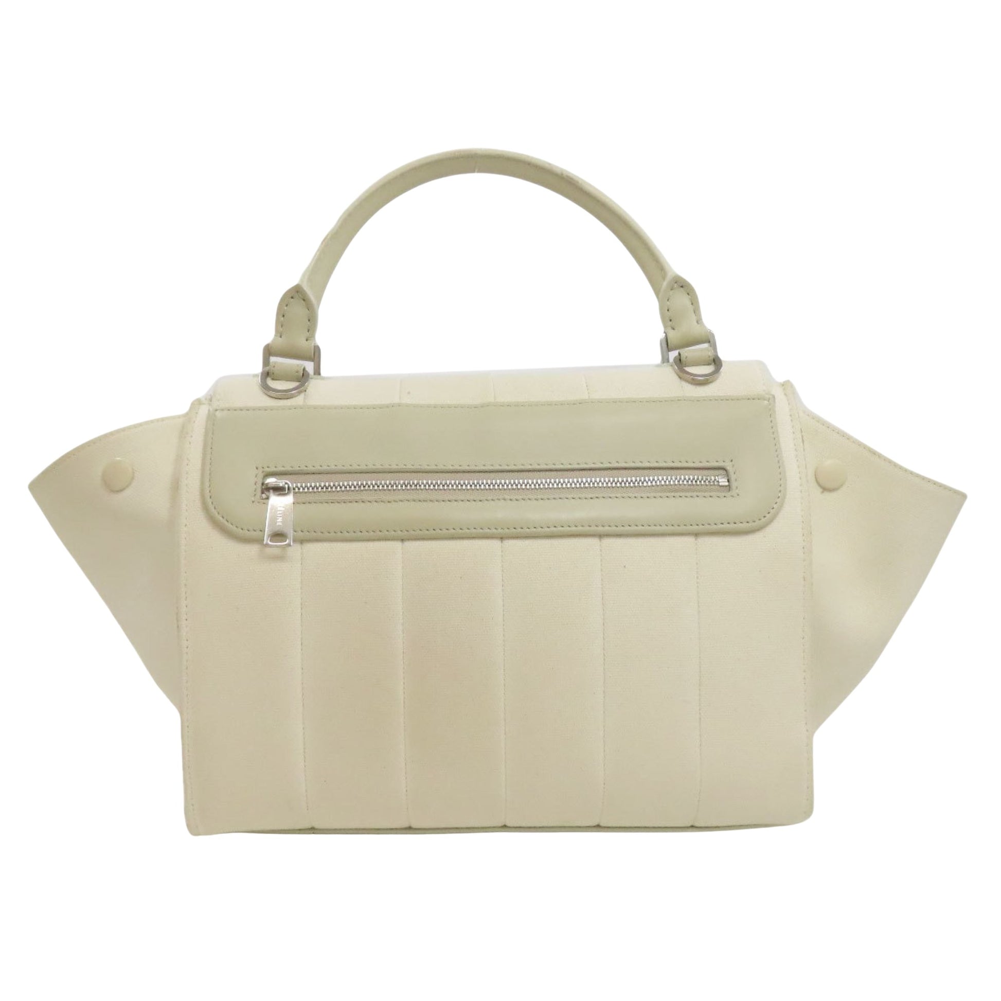 Céline Trapèze, White, Canvas, handbag