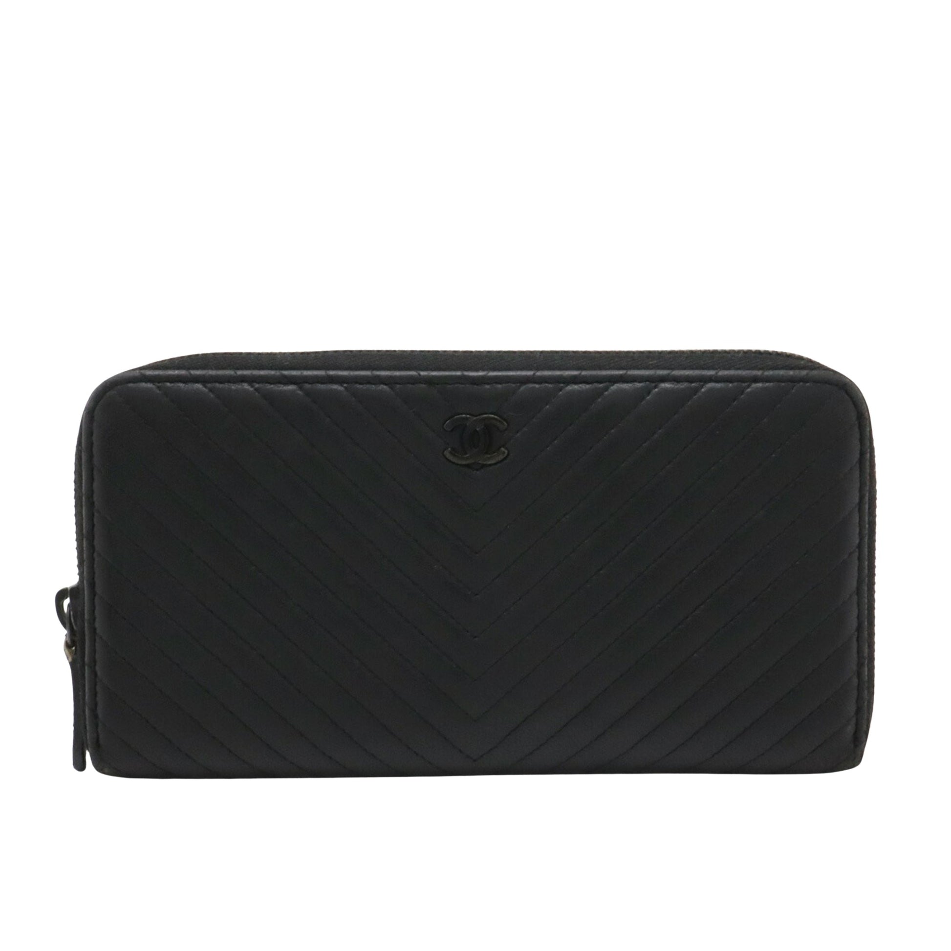 Chanel Chevron, Black, Leather, wallet