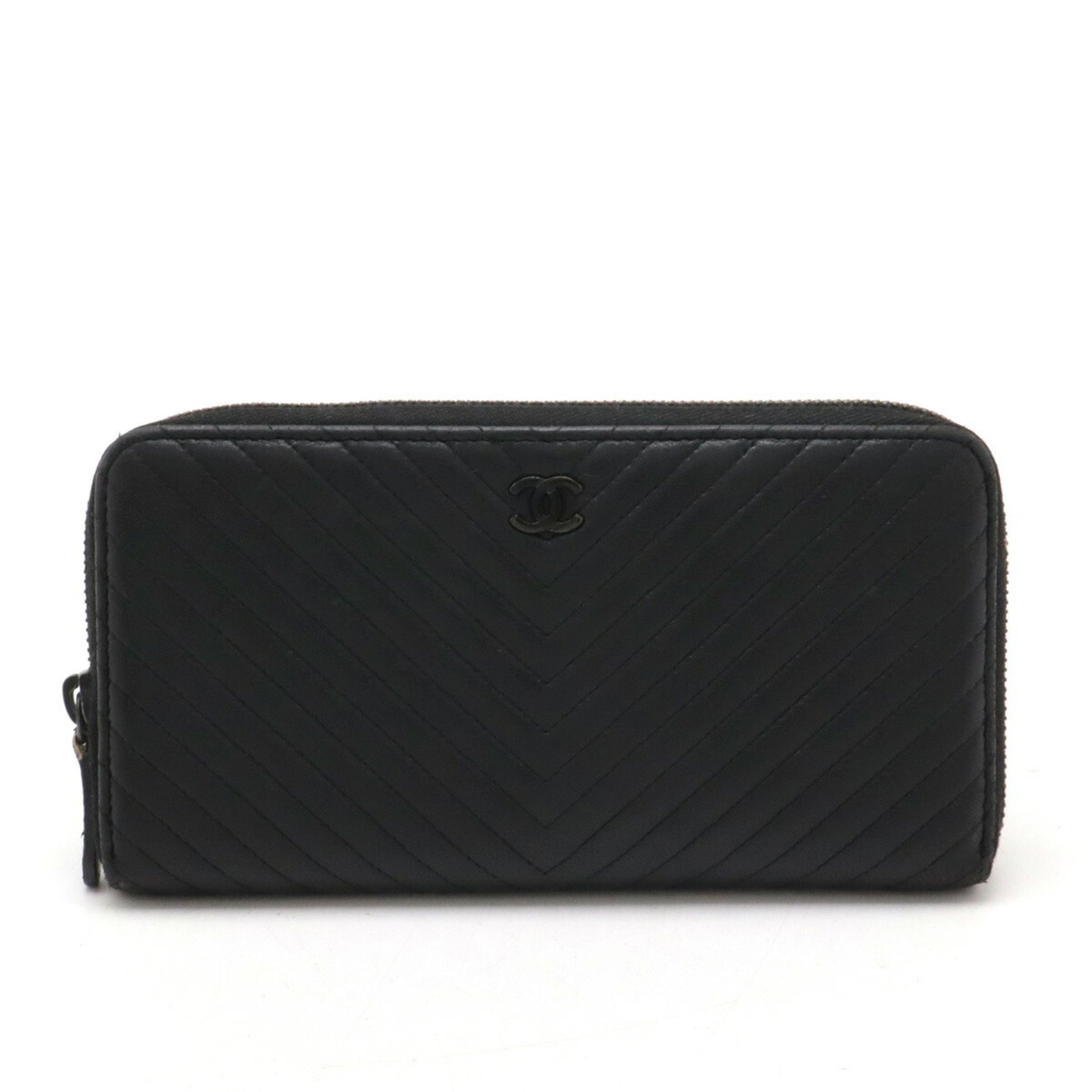 Chanel Chevron, Black, Leather, wallet