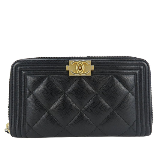 Chanel Boy, Black, Leather, wallet