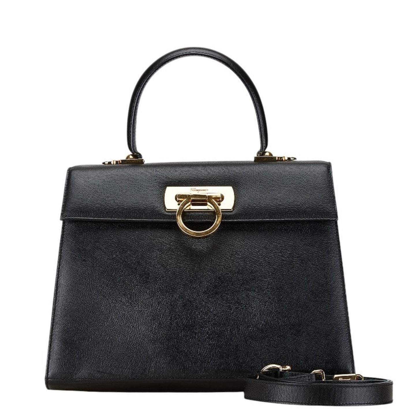 Salvatore Ferragamo Gancini, Black, Leather, handbag