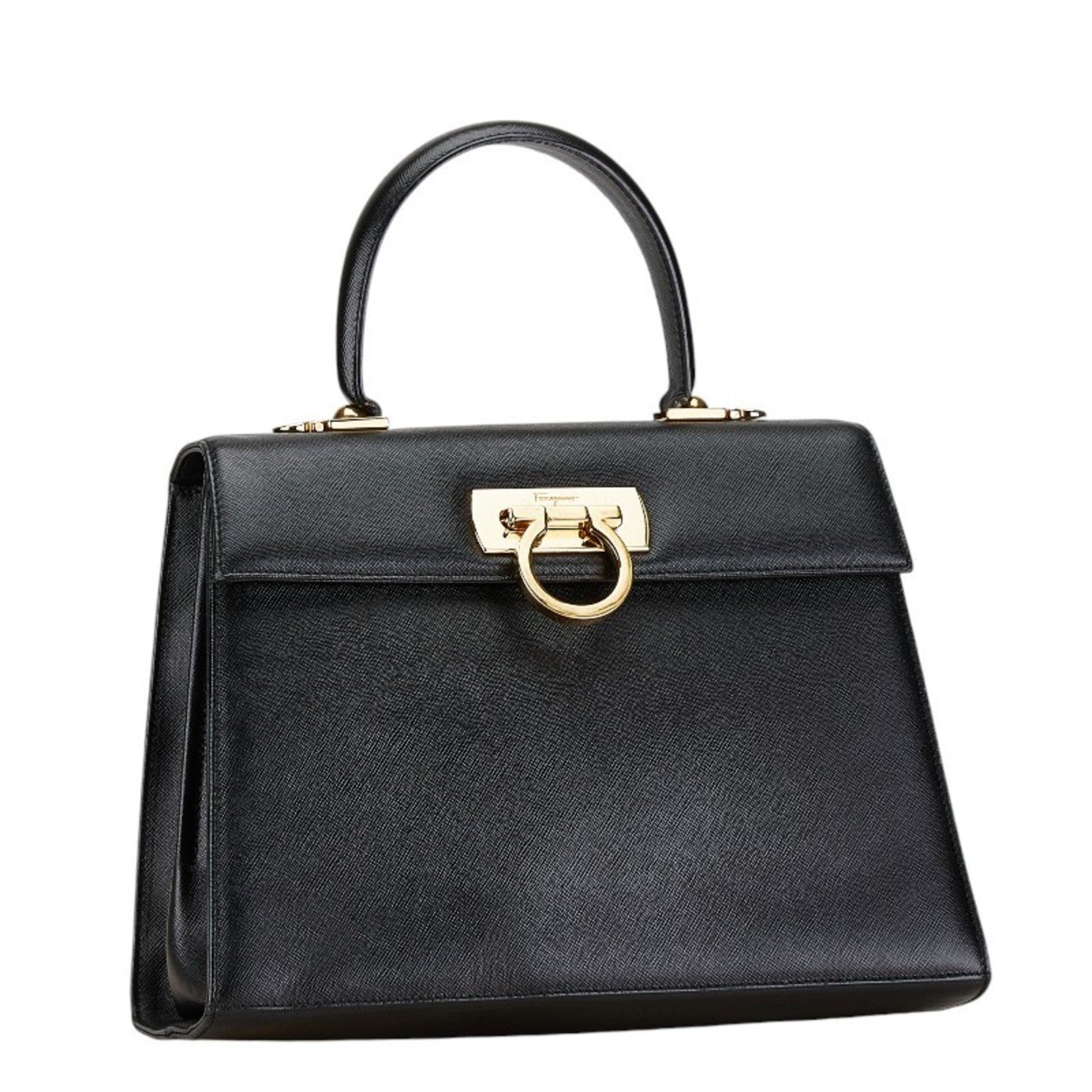 Salvatore Ferragamo Gancini, Black, Leather, handbag