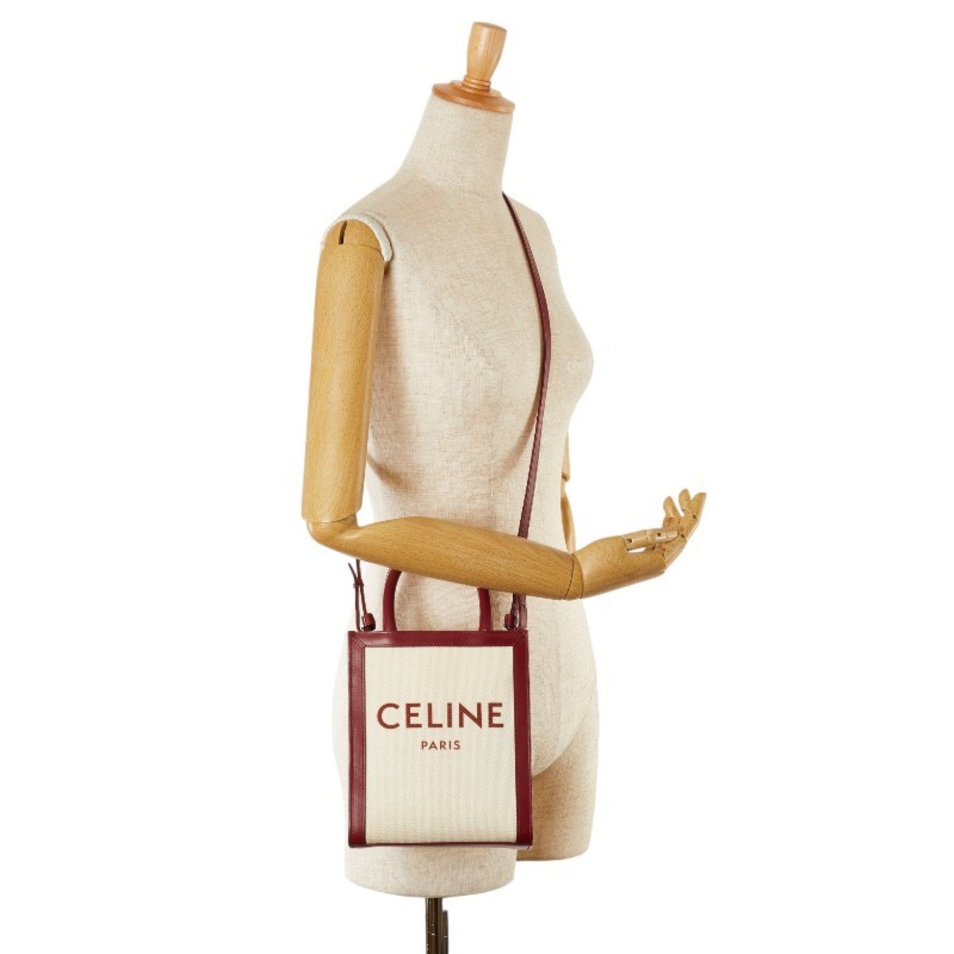 Céline Cabas Vertical, White, Canvas, handbag