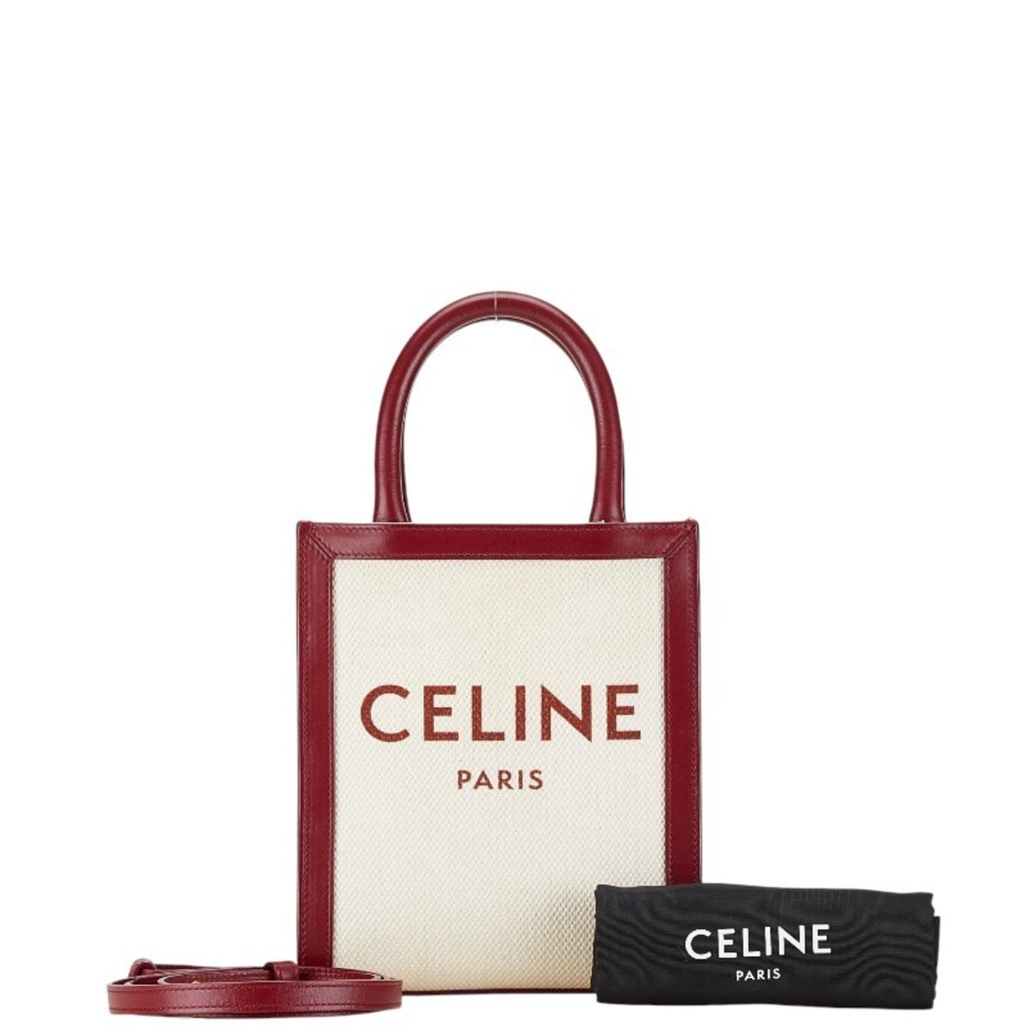 Céline Cabas Vertical, White, Canvas, handbag