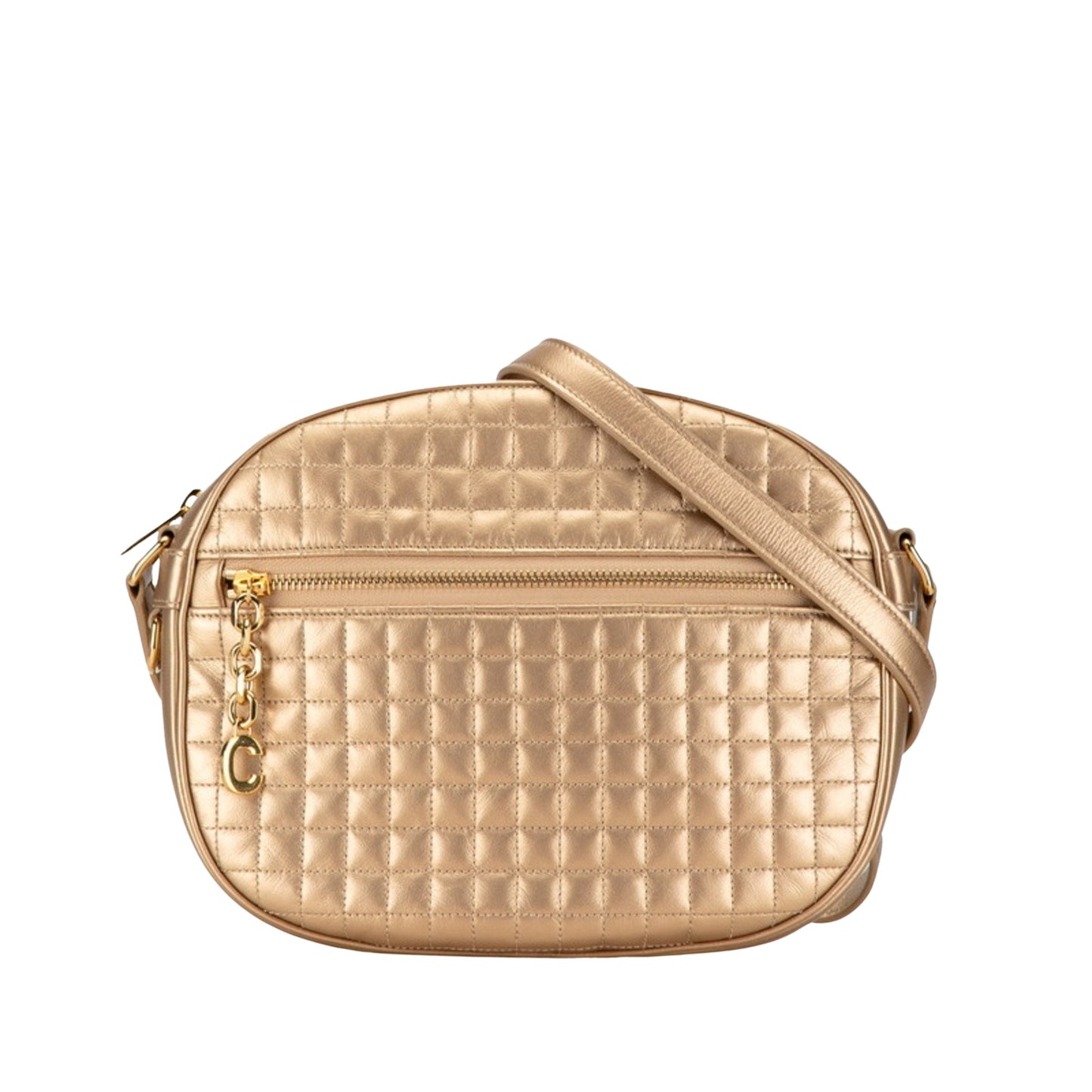 Céline C charm, Gold, Leather, shoulder