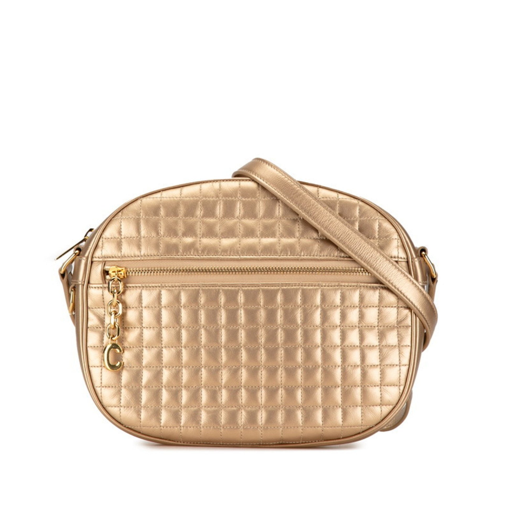 Céline C charm, Gold, Leather, shoulder