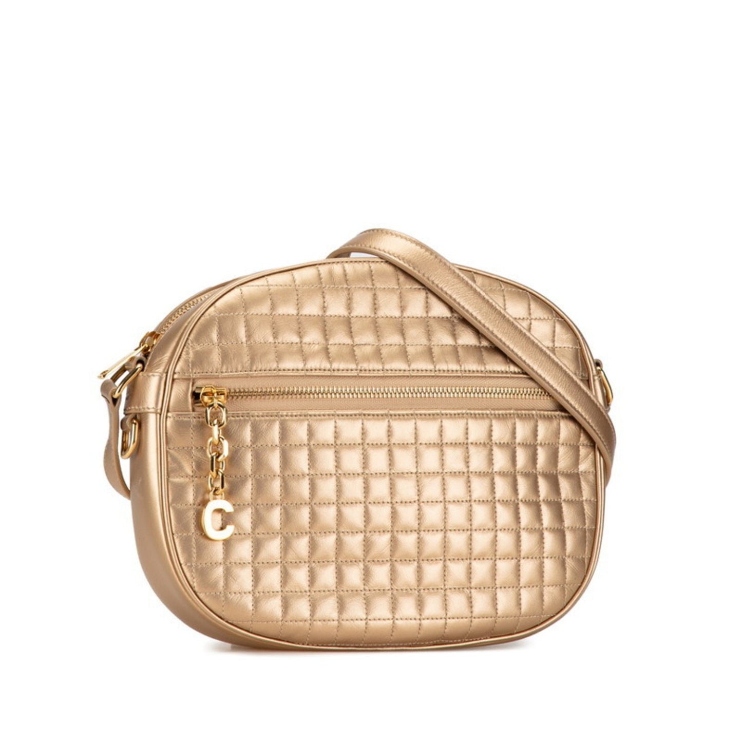 Céline C charm, Gold, Leather, shoulder