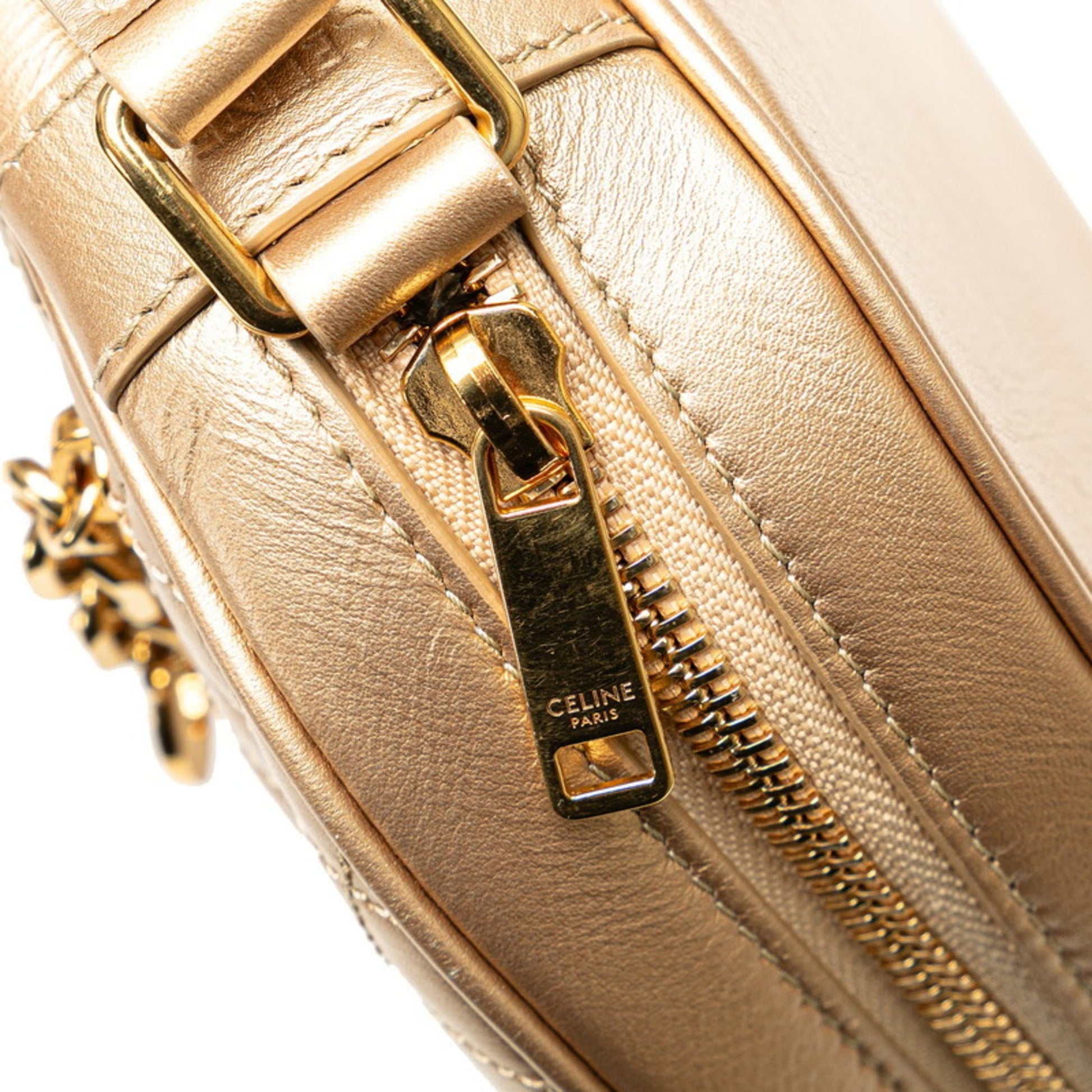 Céline C charm, Gold, Leather, shoulder