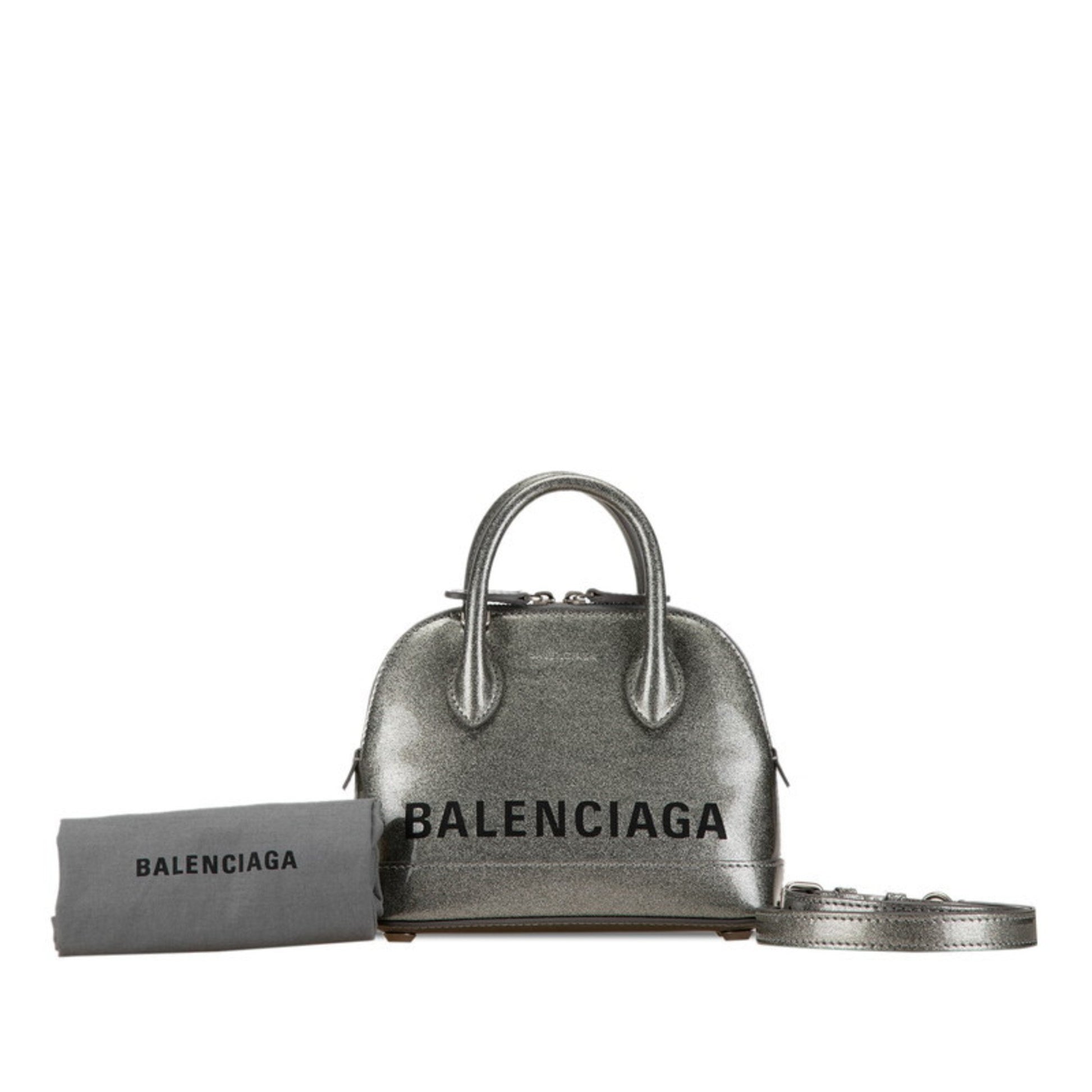 Balenciaga Ville, Silver, Leather, handbag