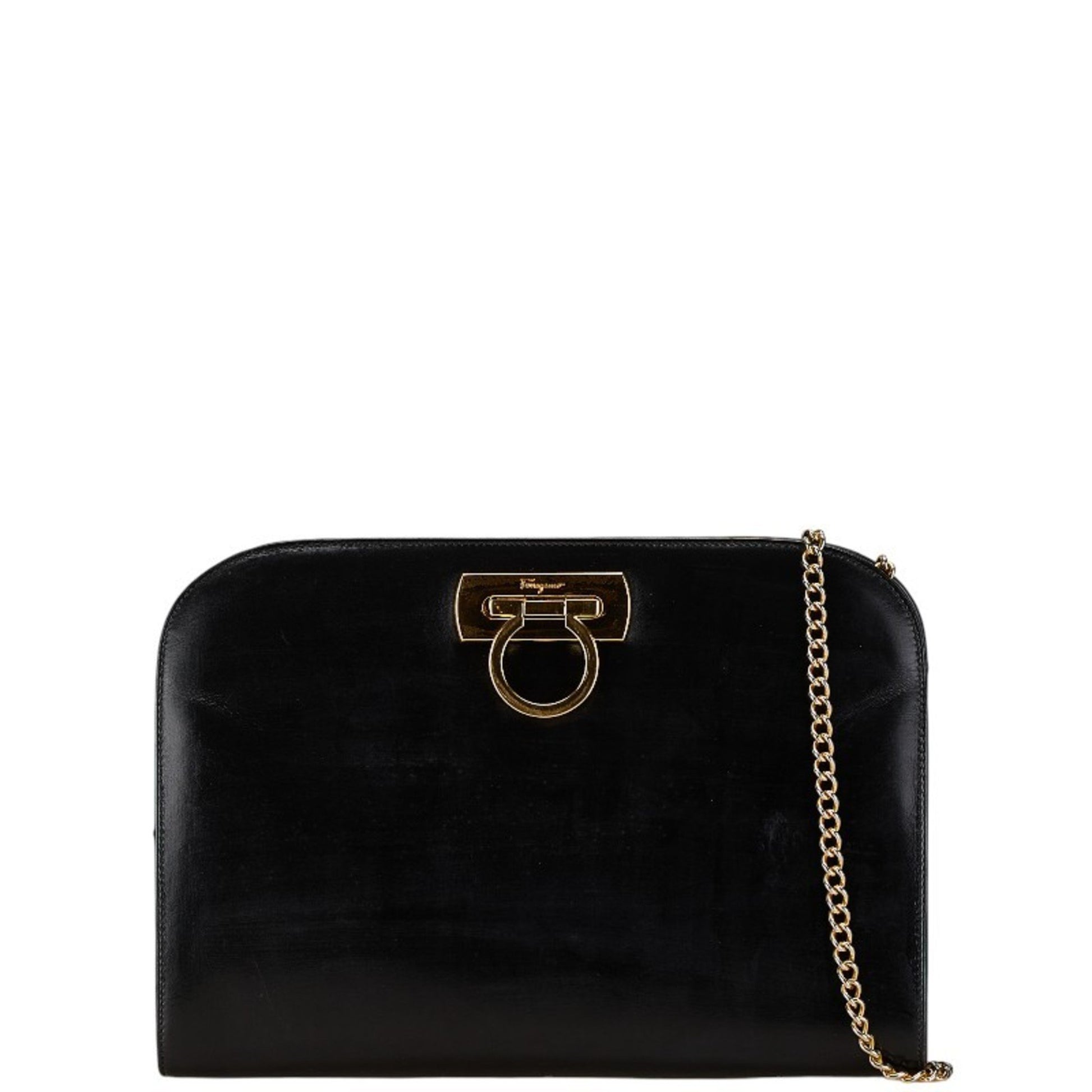 Salvatore Ferragamo Gancini, Black, Leather, shoulder