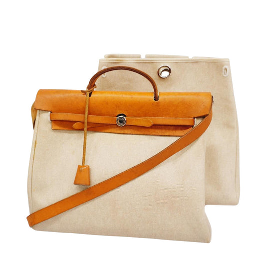 Hermès Herbag, White, Canvas, handbag