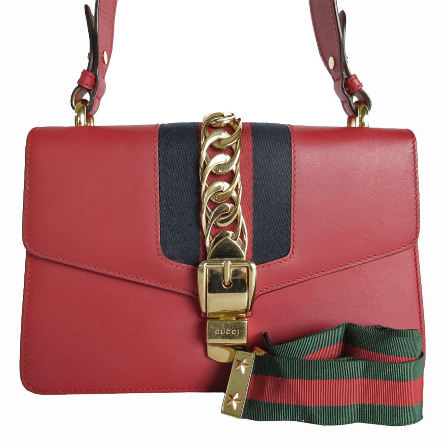 Gucci Sylvie, Red, Leather, shoulder