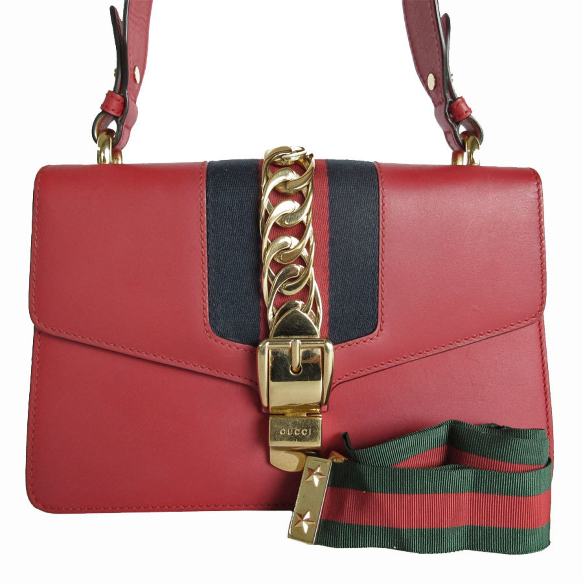 Gucci Sylvie, Red, Leather, shoulder