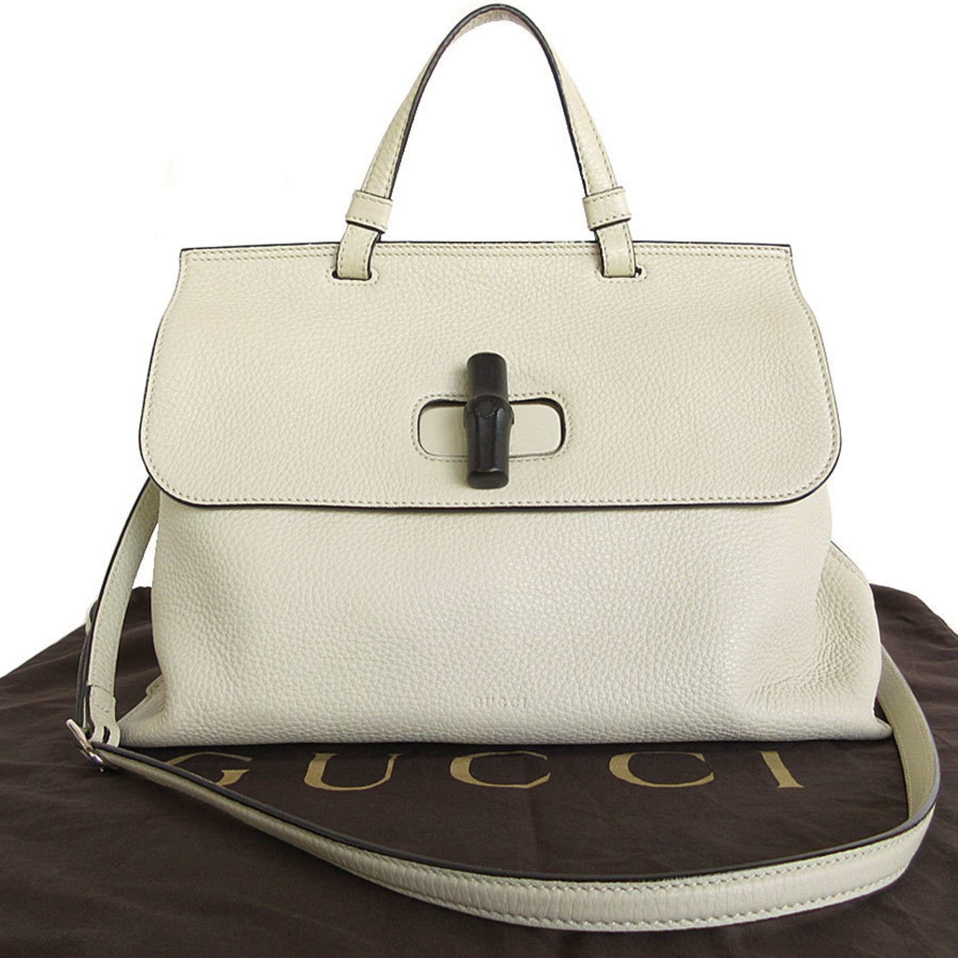 Gucci Bamboo, White, Leather, handbag