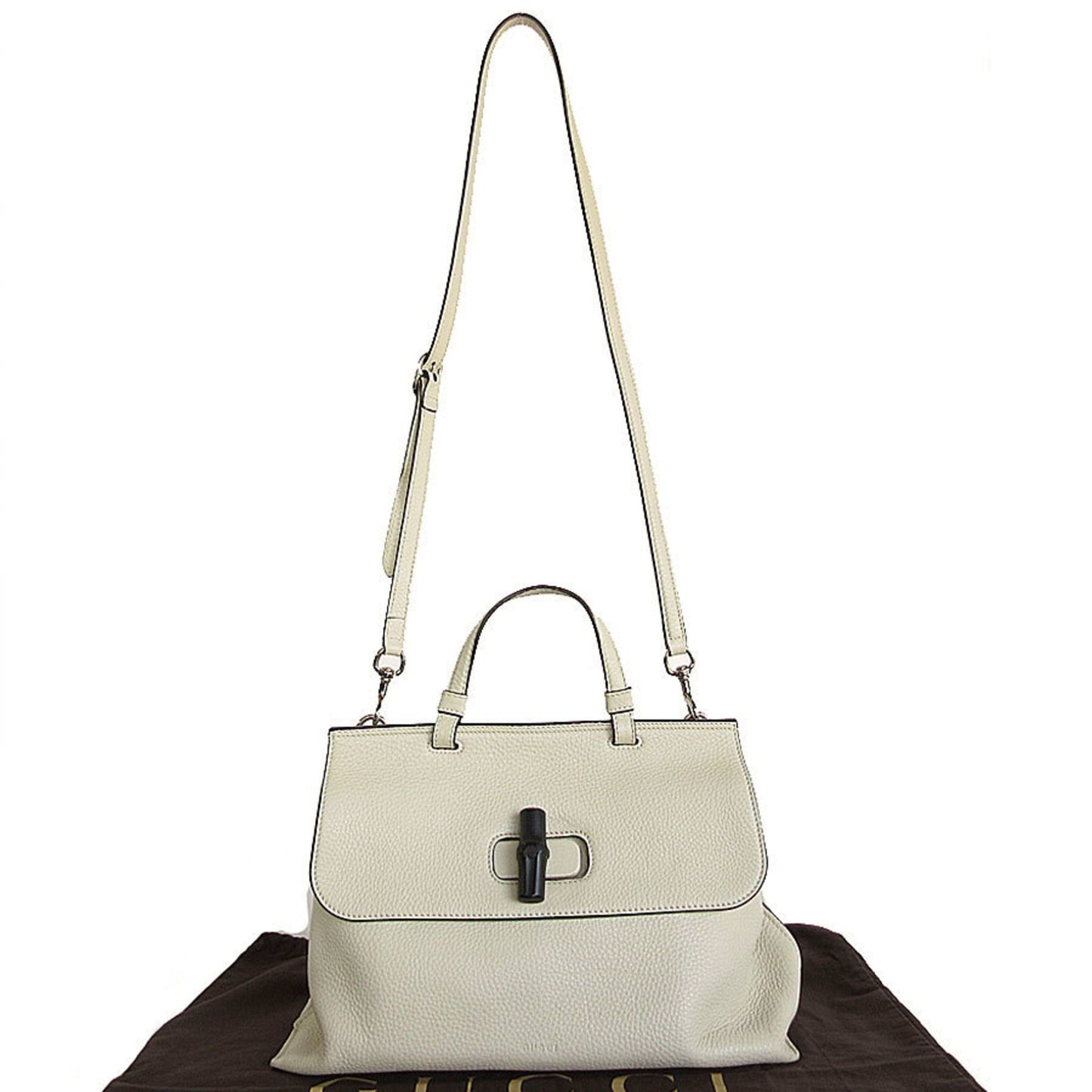 Gucci Bamboo, White, Leather, handbag