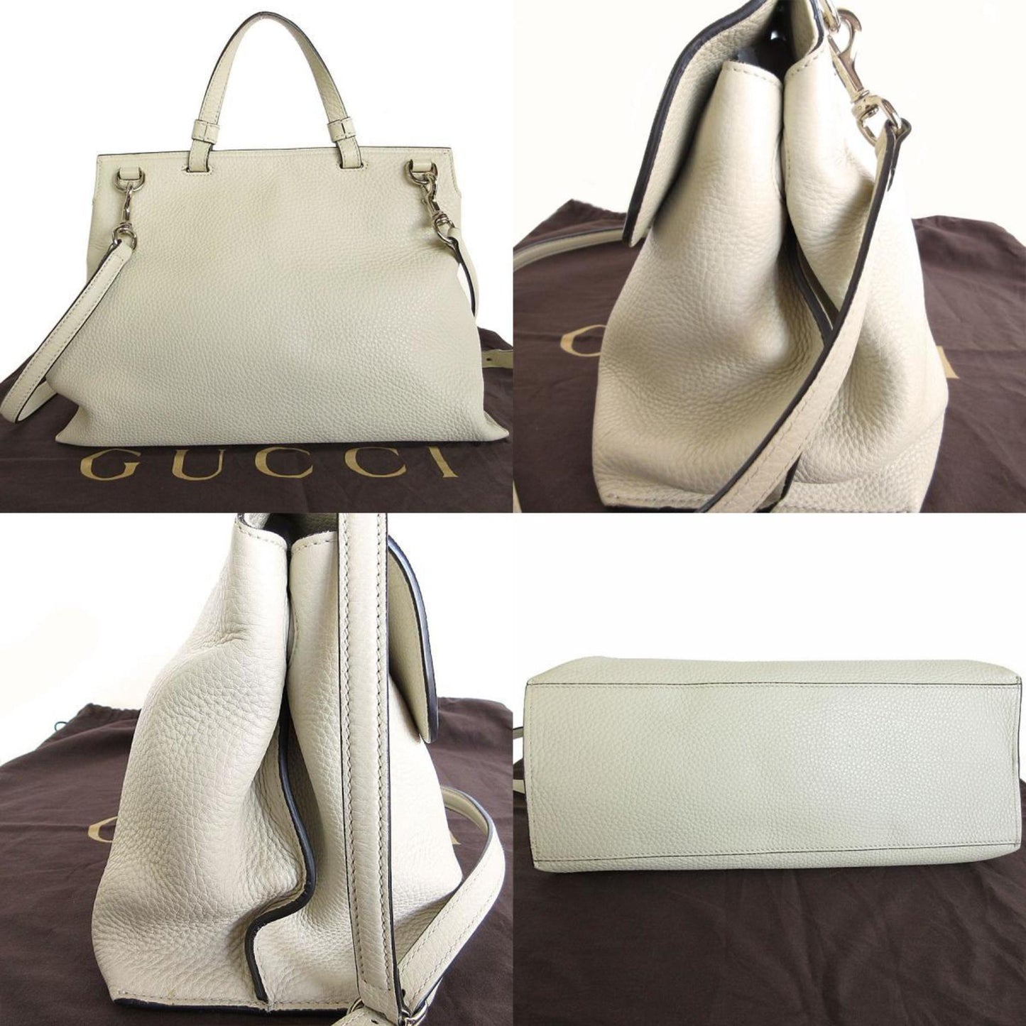 Gucci Bamboo, White, Leather, handbag