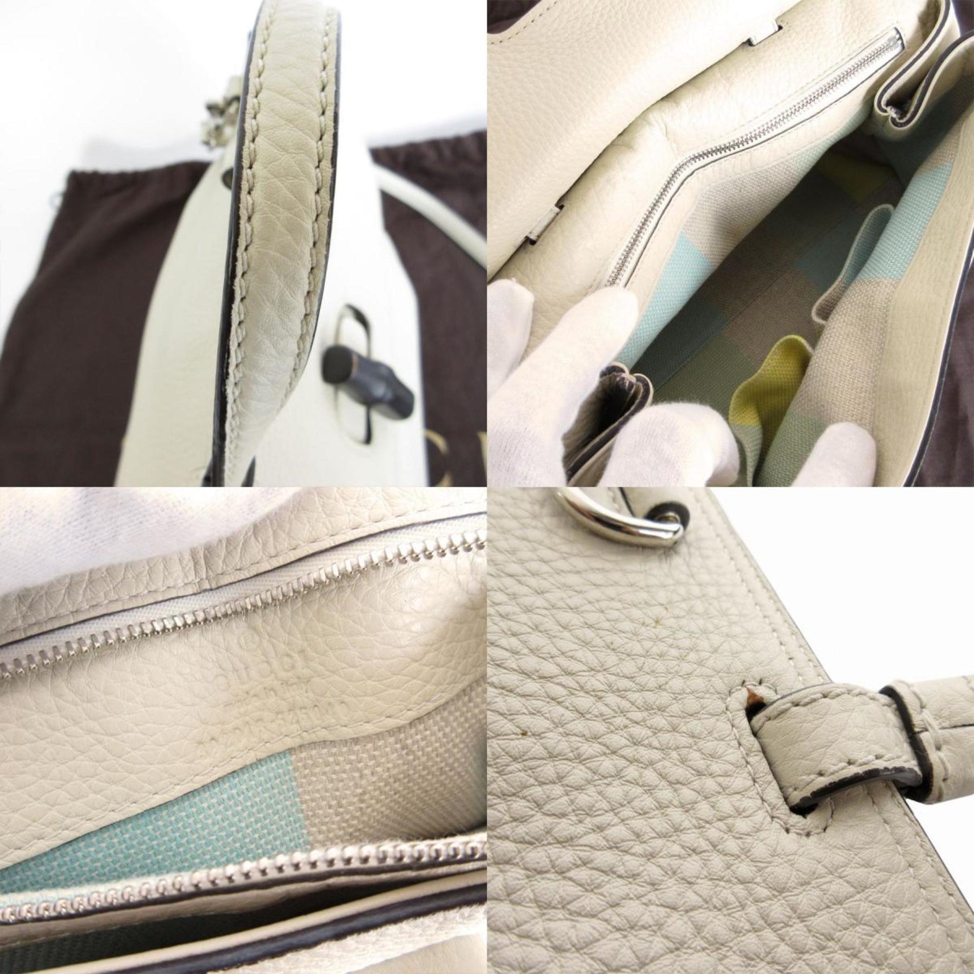 Gucci Bamboo, White, Leather, handbag