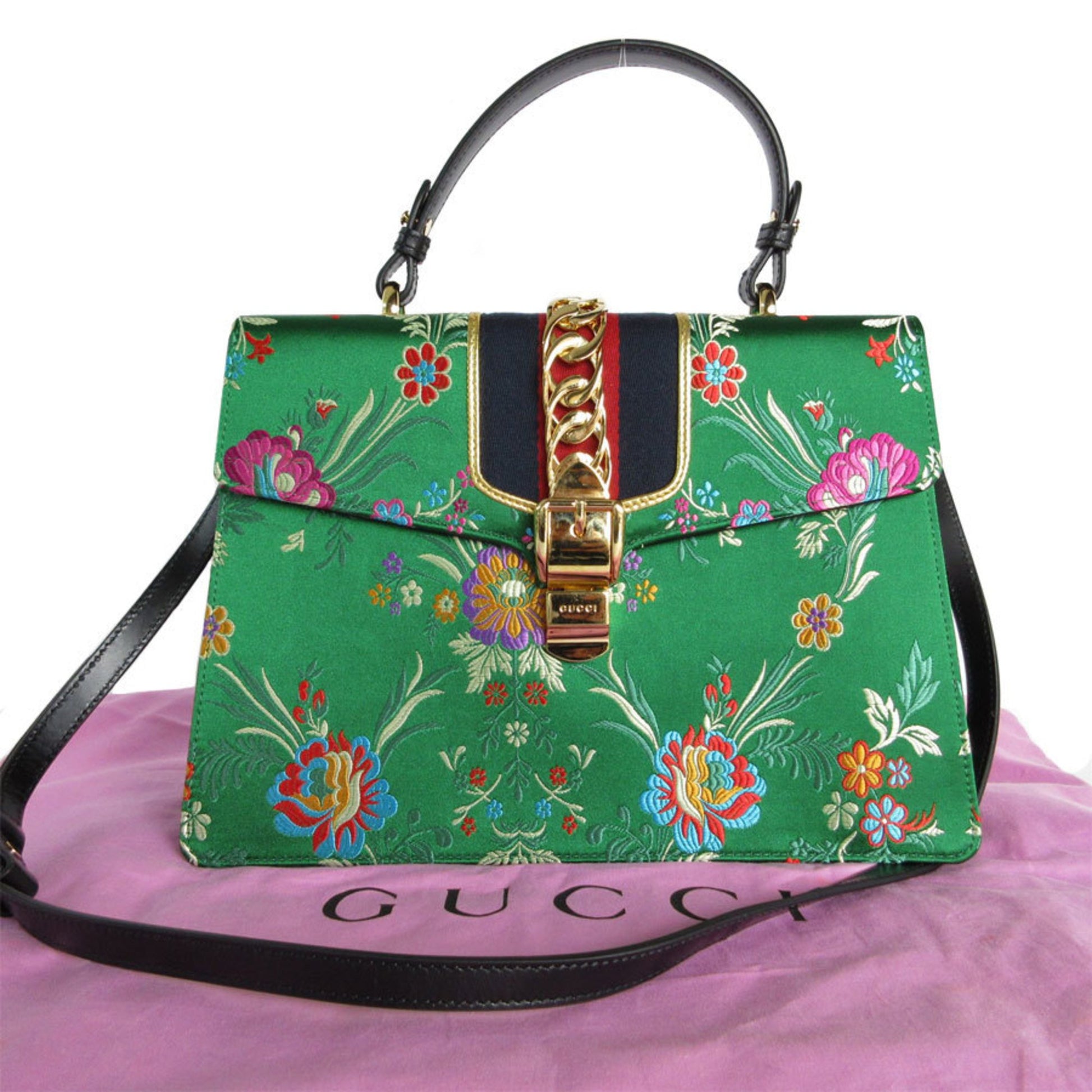 Gucci Sylvie, Green, Leather, handbag