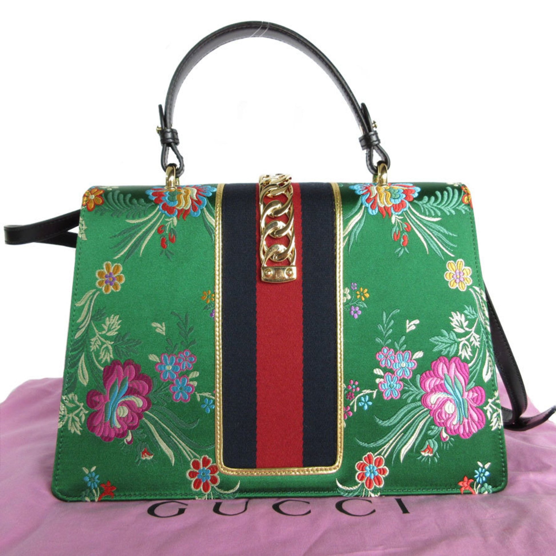 Gucci Sylvie, Green, Leather, handbag