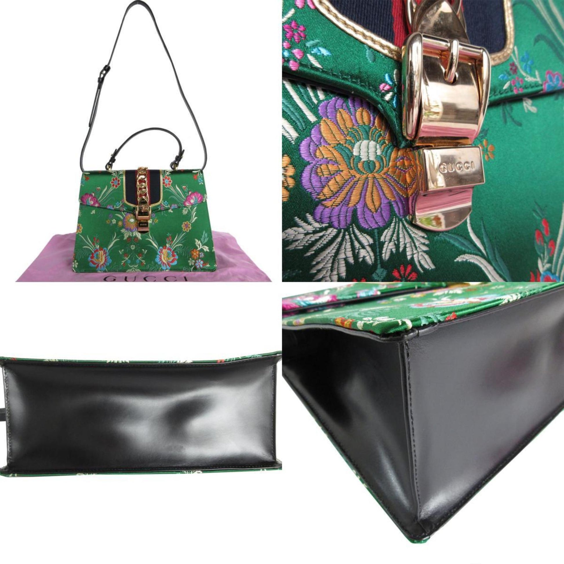 Gucci Sylvie, Green, Leather, handbag