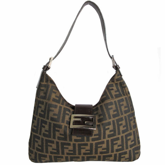 Fendi Zucca, Brown, Canvas, shoulder