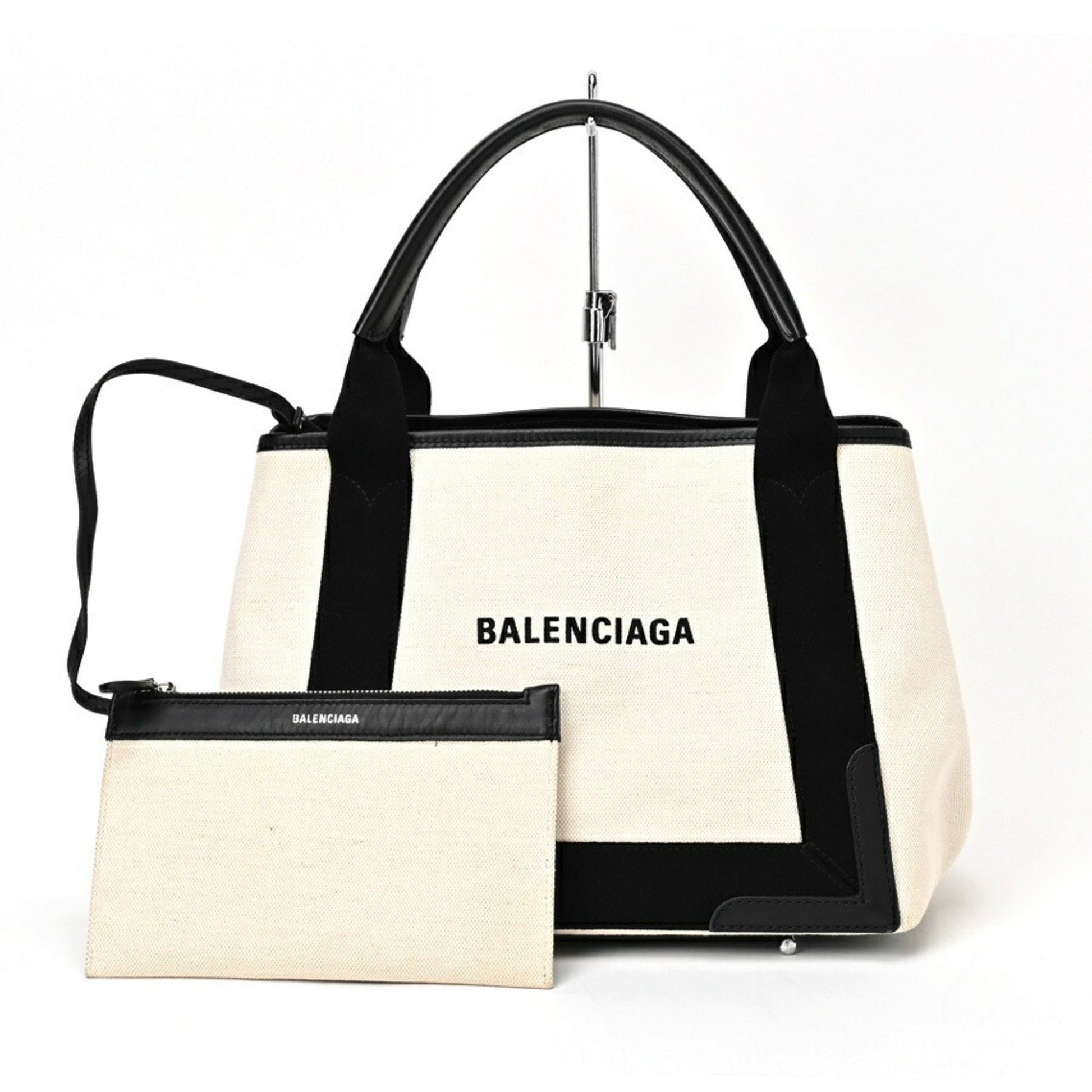 Balenciaga Navy Cabas, White, Canvas, tote