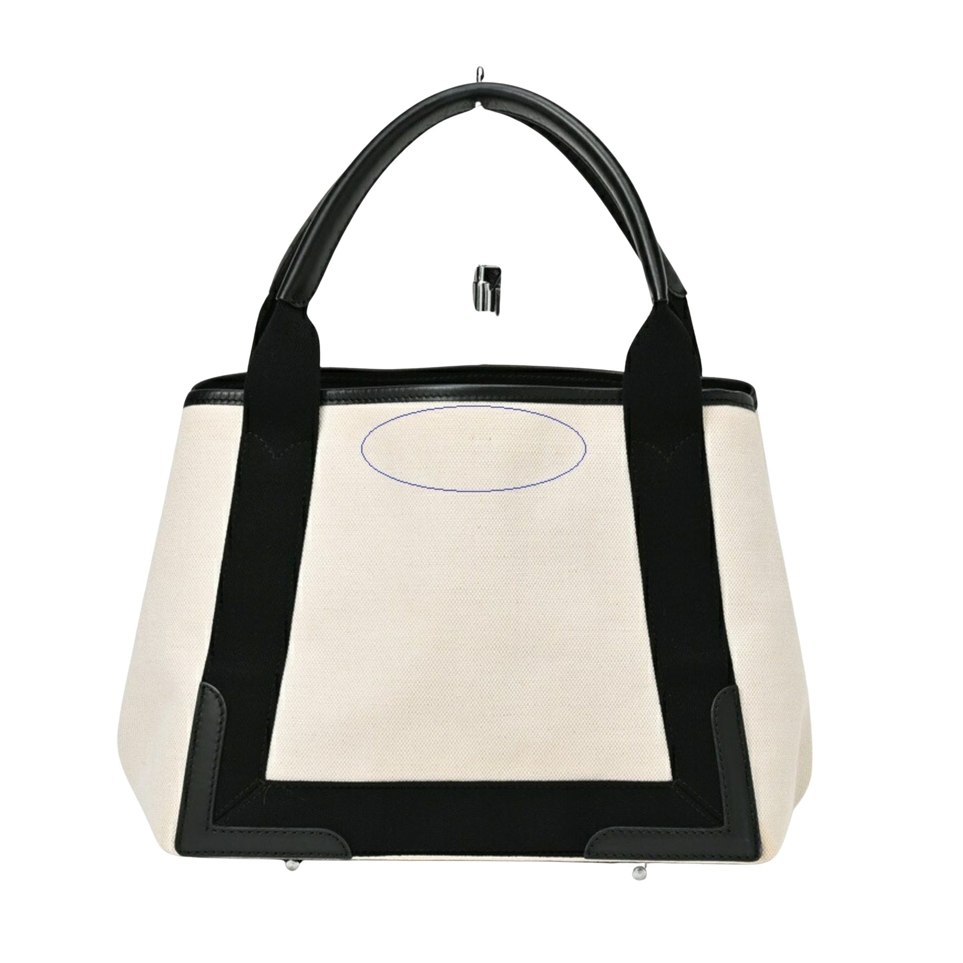 Balenciaga Navy Cabas, White, Canvas, tote