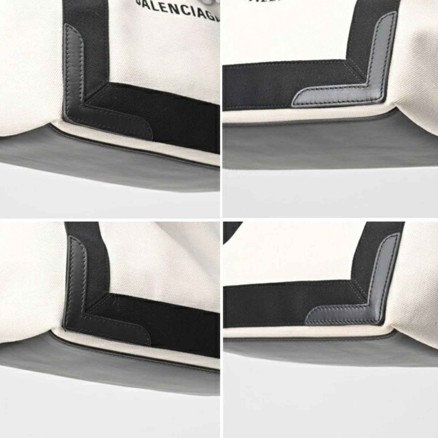 Balenciaga Navy Cabas, White, Canvas, tote