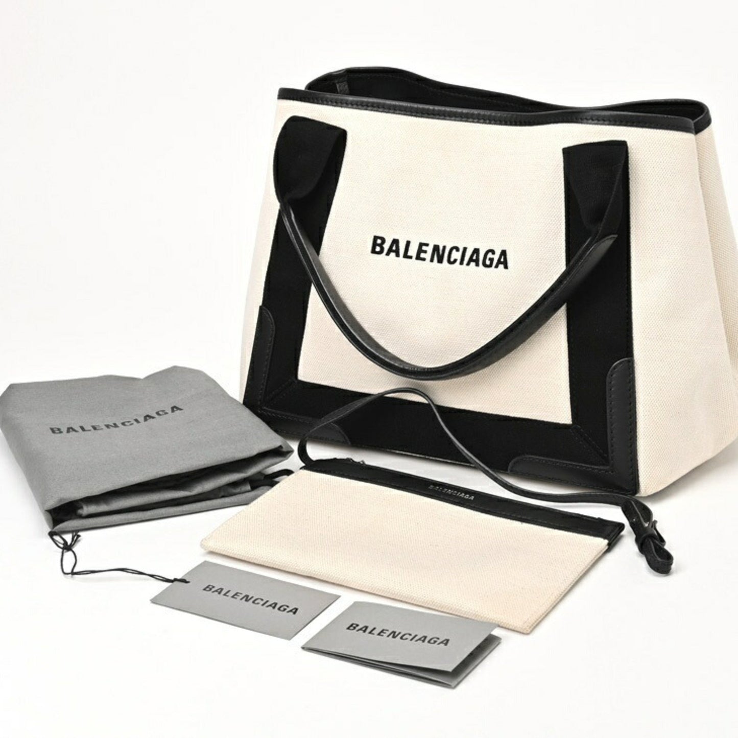 Balenciaga Navy Cabas, White, Canvas, tote