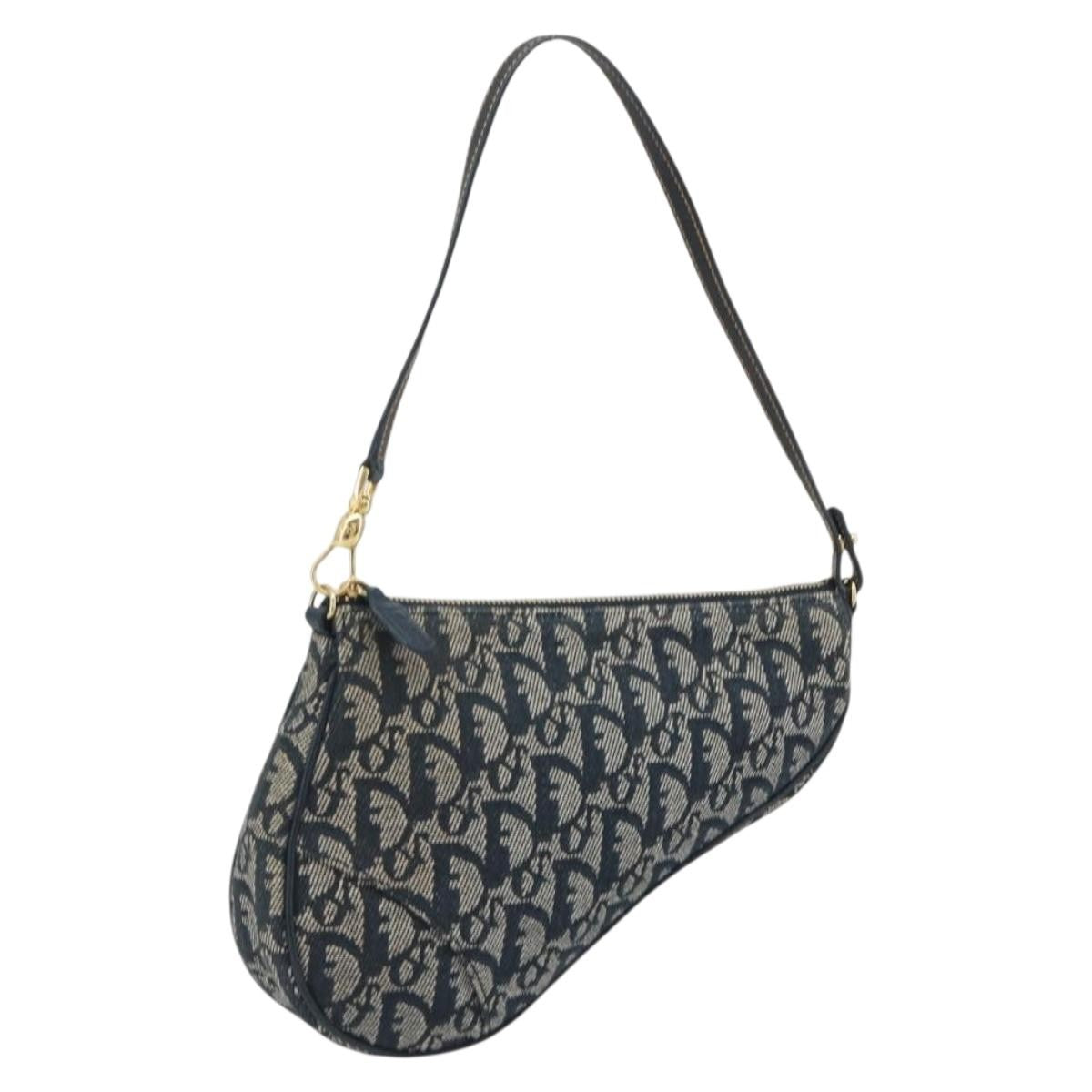Christian Dior Vintage Saddle Bag Canvas, Navy, Canvas, Clutch
