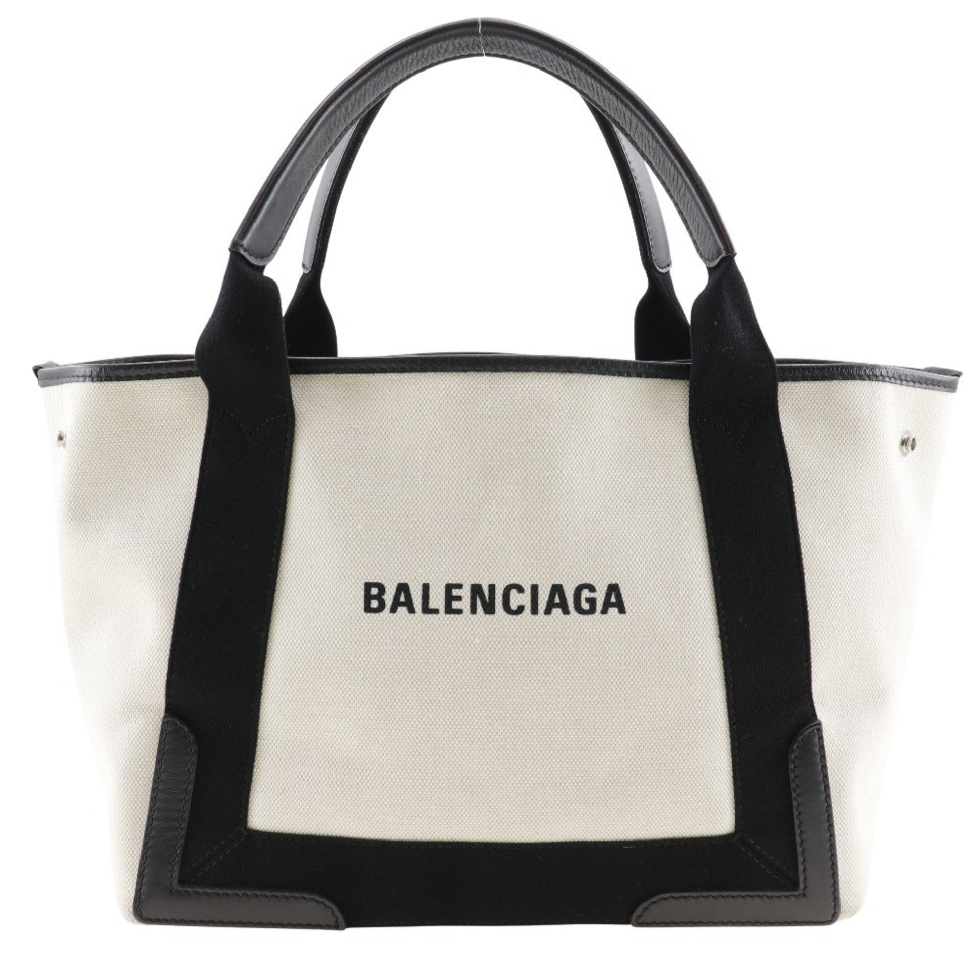 Balenciaga Navy Cabas, White, Canvas, tote