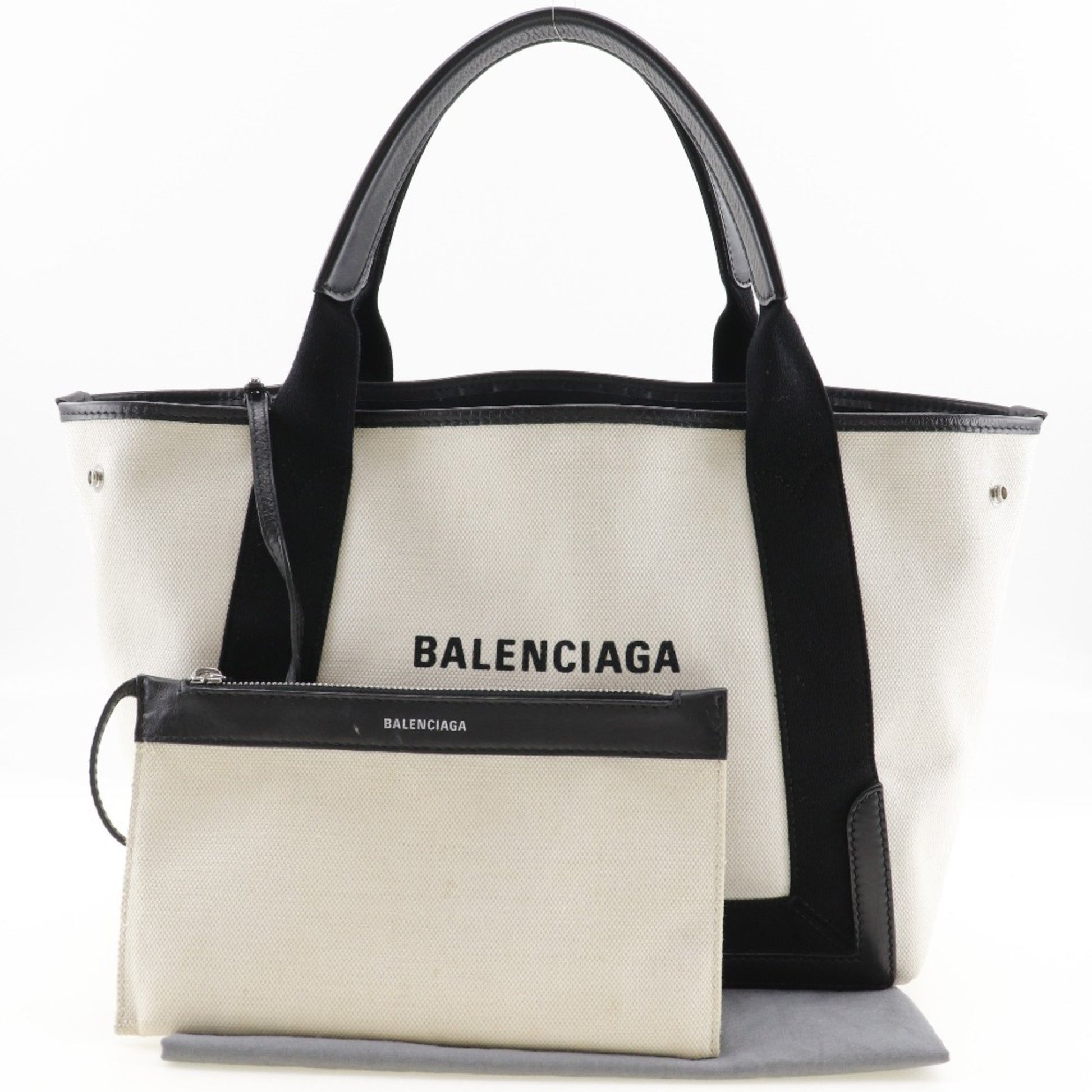 Balenciaga Navy Cabas, White, Canvas, tote