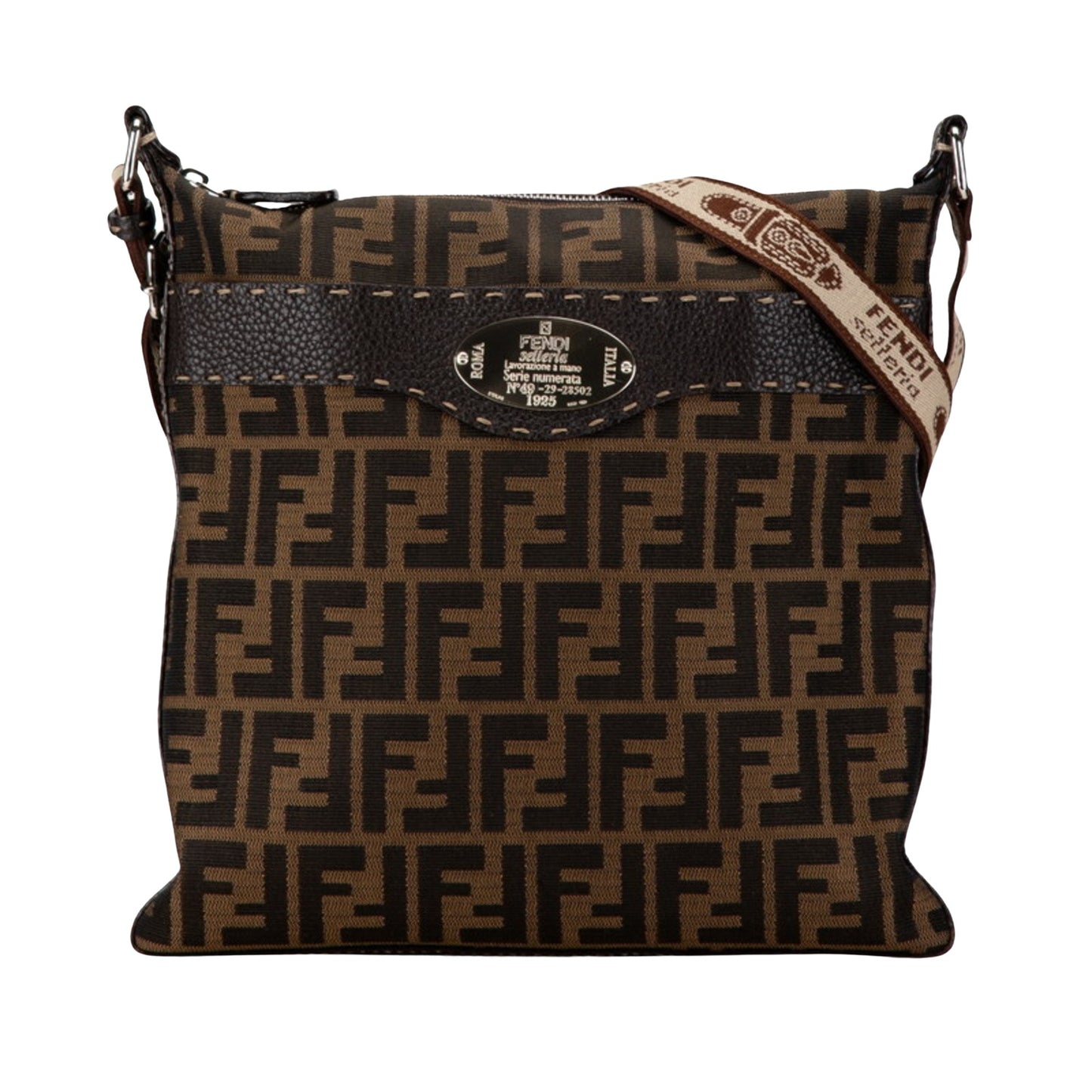 Fendi Zucca, Brown, Canvas, shoulder