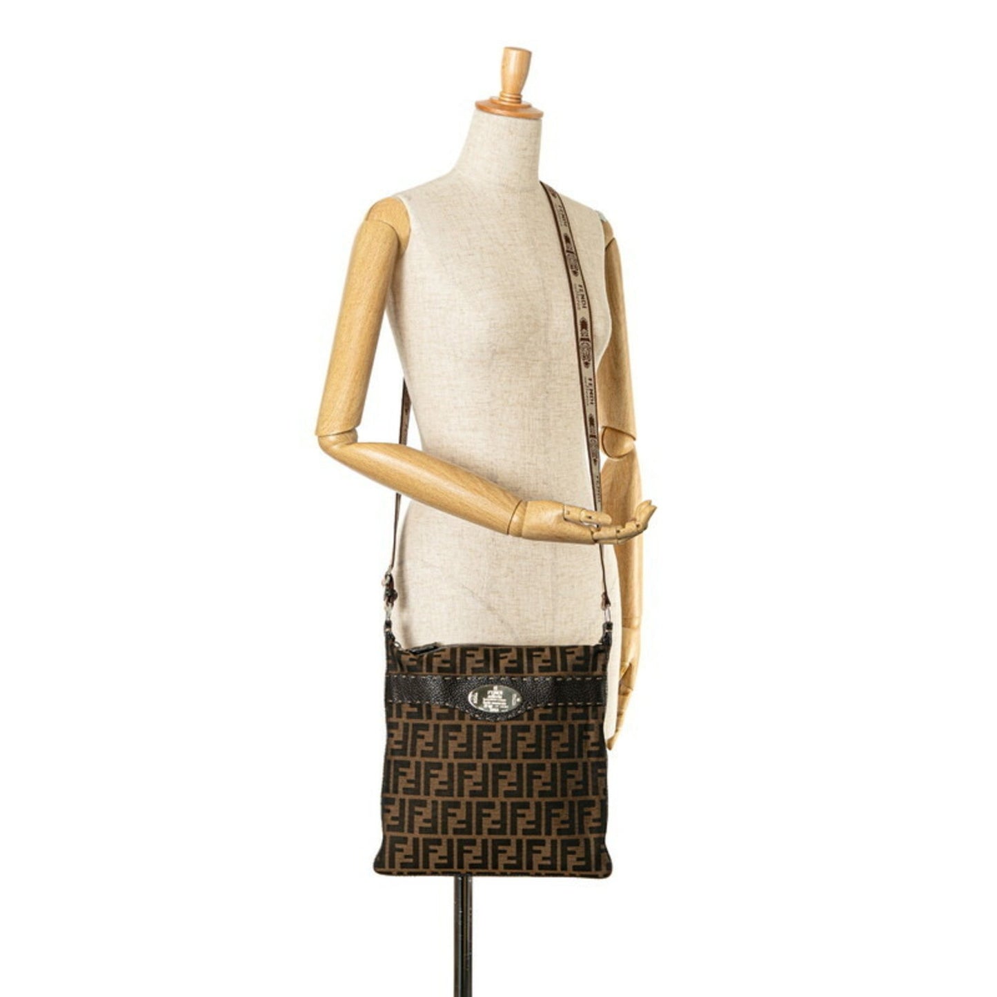 Fendi Zucca, Brown, Canvas, shoulder