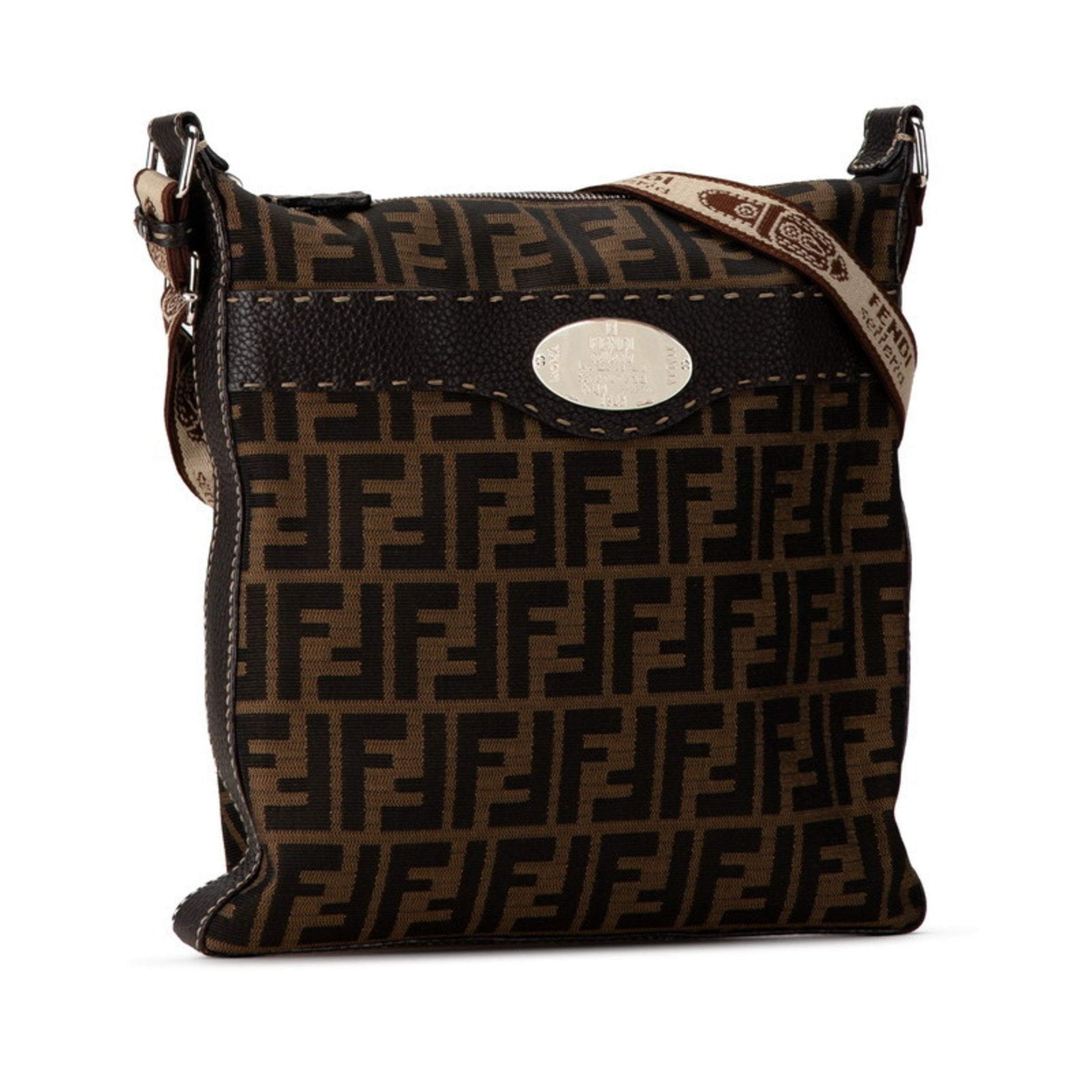 Fendi Zucca, Brown, Canvas, shoulder