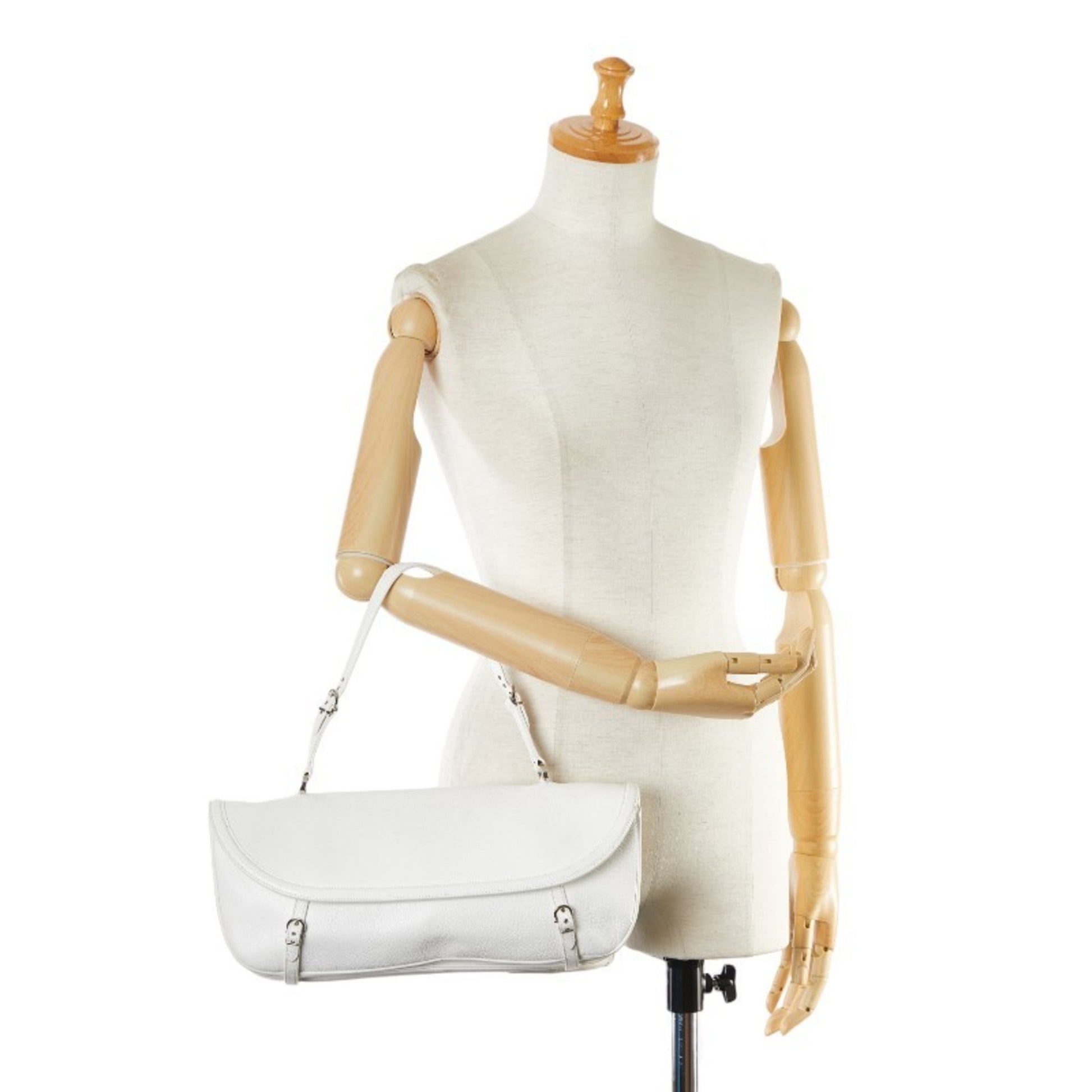 Salvatore Ferragamo Gancini, White, Leather, shoulder