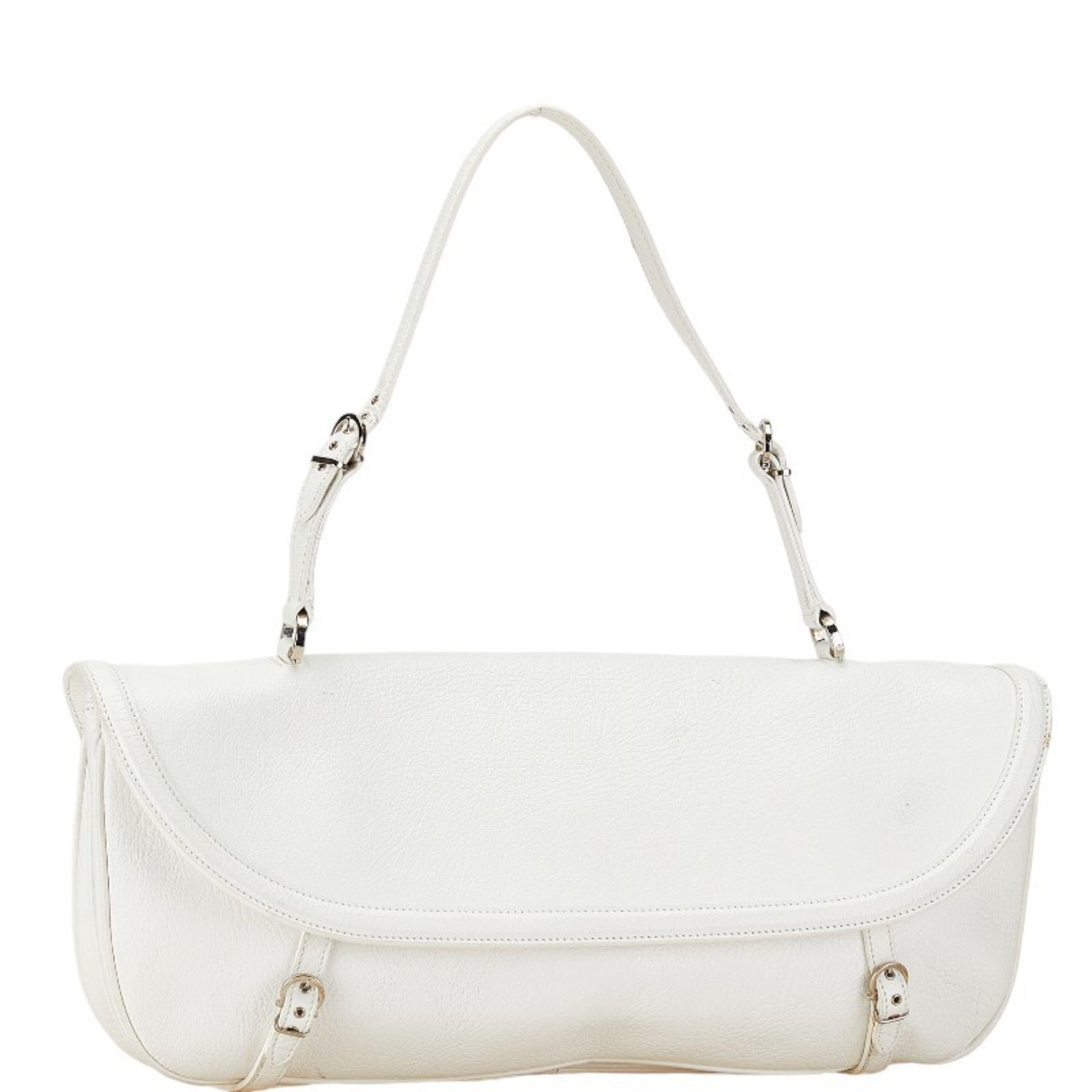 Salvatore Ferragamo Gancini, White, Leather, shoulder