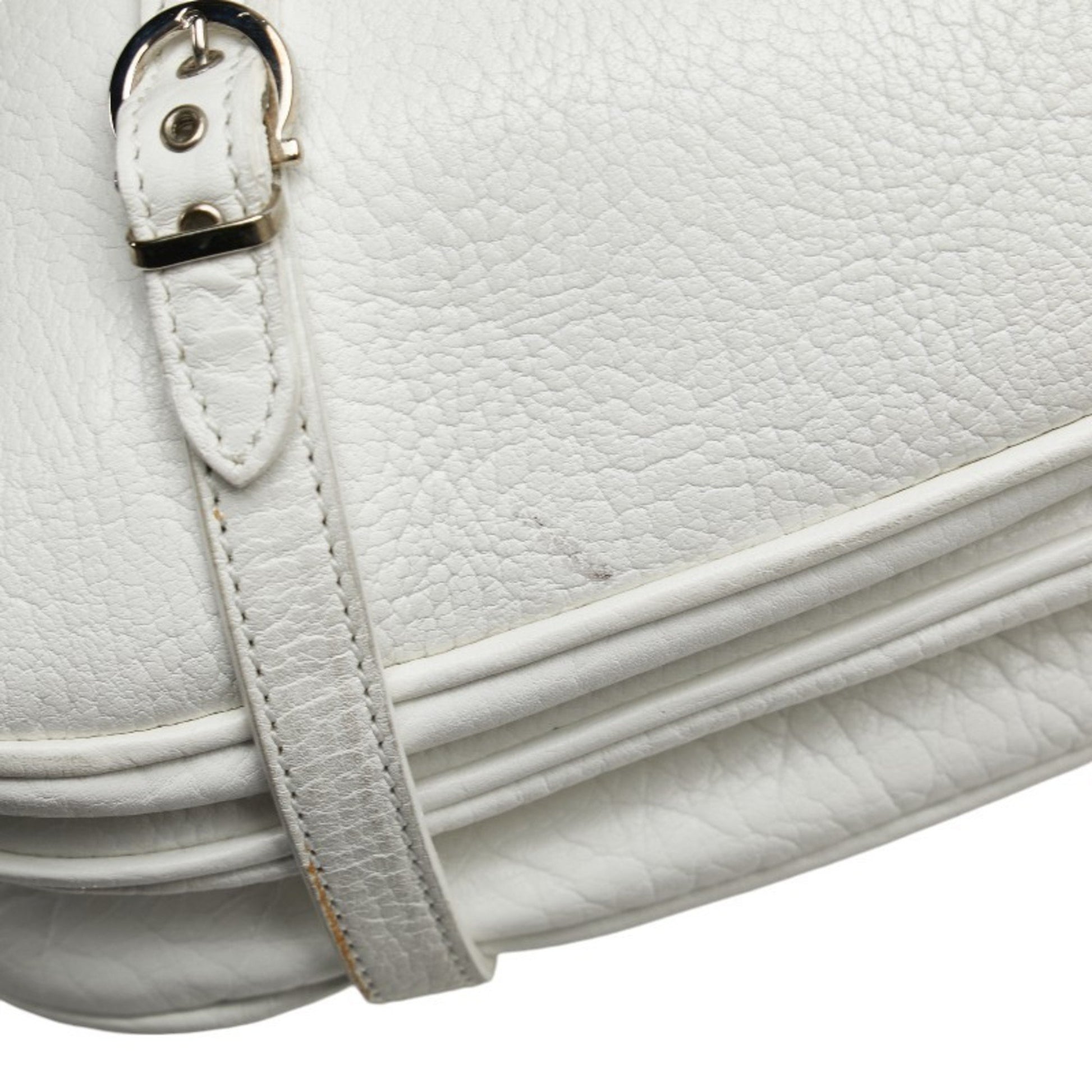 Salvatore Ferragamo Gancini, White, Leather, shoulder