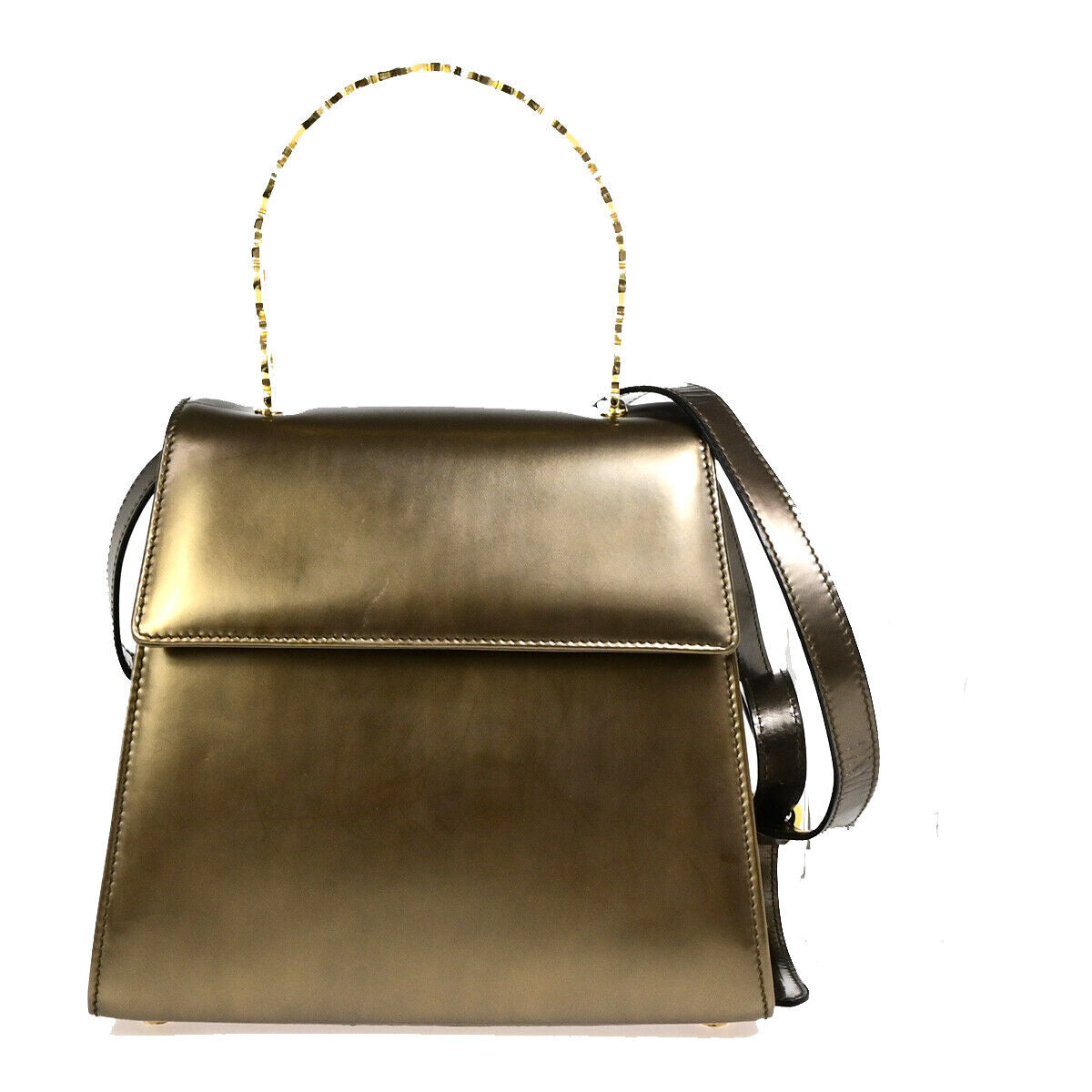 Salvatore Ferragamo Gancini, Gold, Leather, handbag