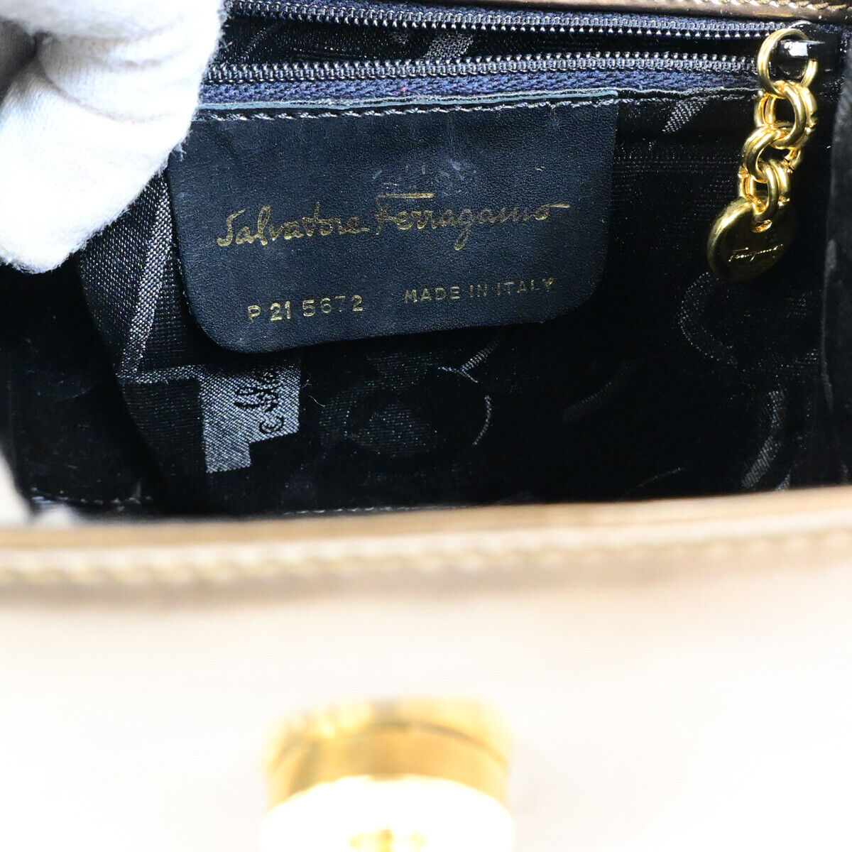 Salvatore Ferragamo Gancini, Gold, Leather, handbag