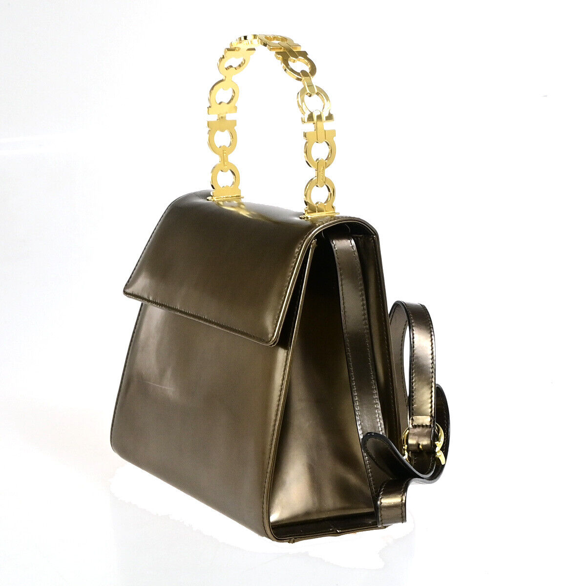 Salvatore Ferragamo Gancini, Gold, Leather, handbag