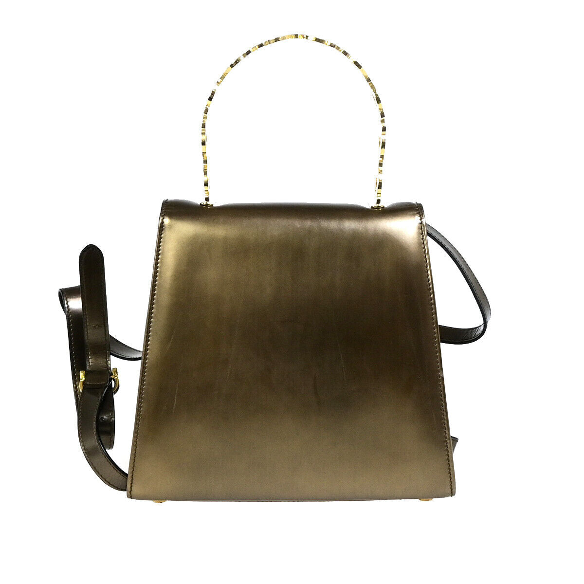 Salvatore Ferragamo Gancini, Gold, Leather, handbag