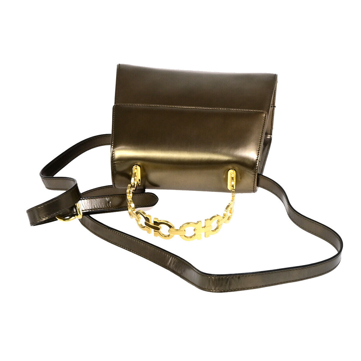 Salvatore Ferragamo Gancini, Gold, Leather, handbag