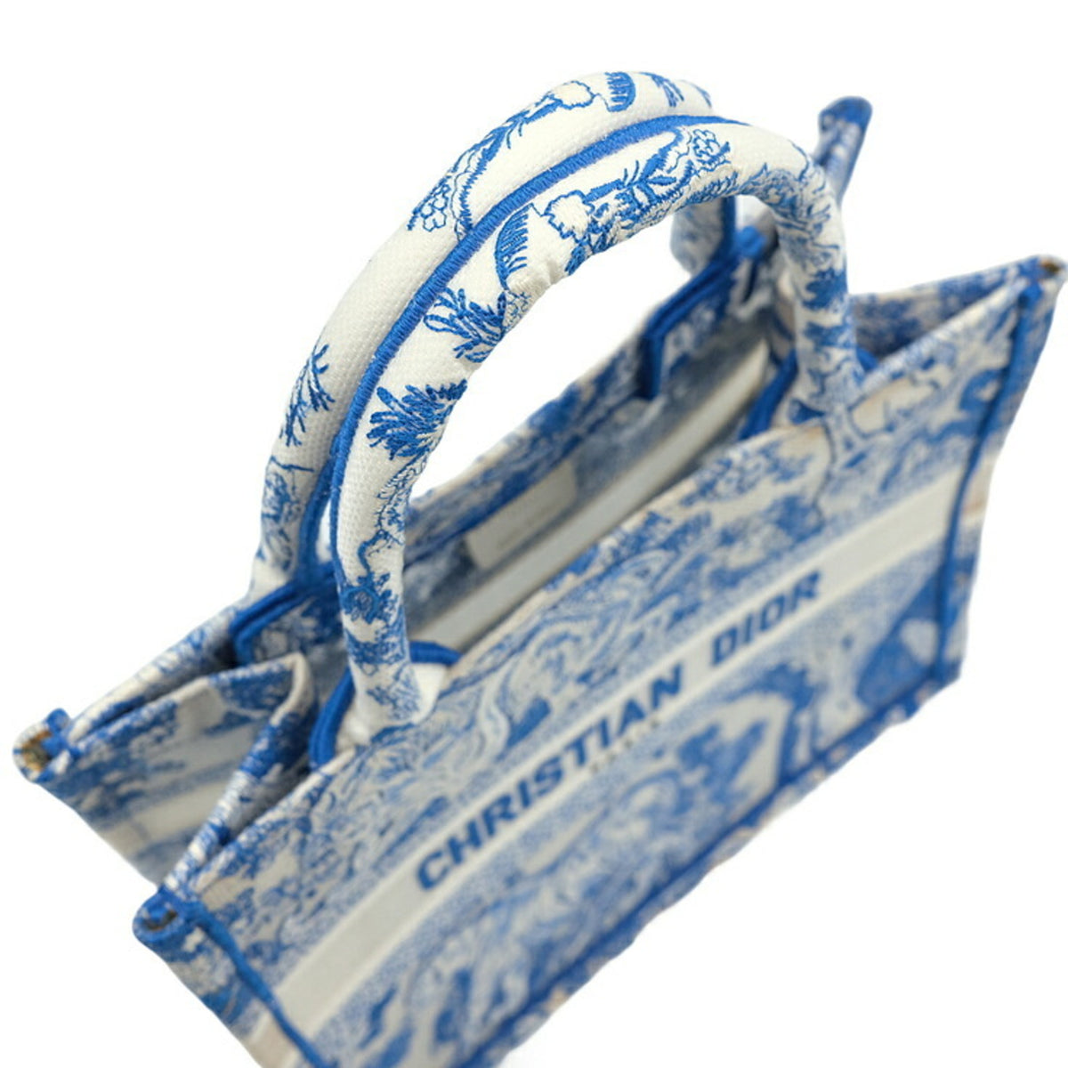 Christian Dior Book Tote Embroidered Canvas, Blue, Canvas, Tote Bag