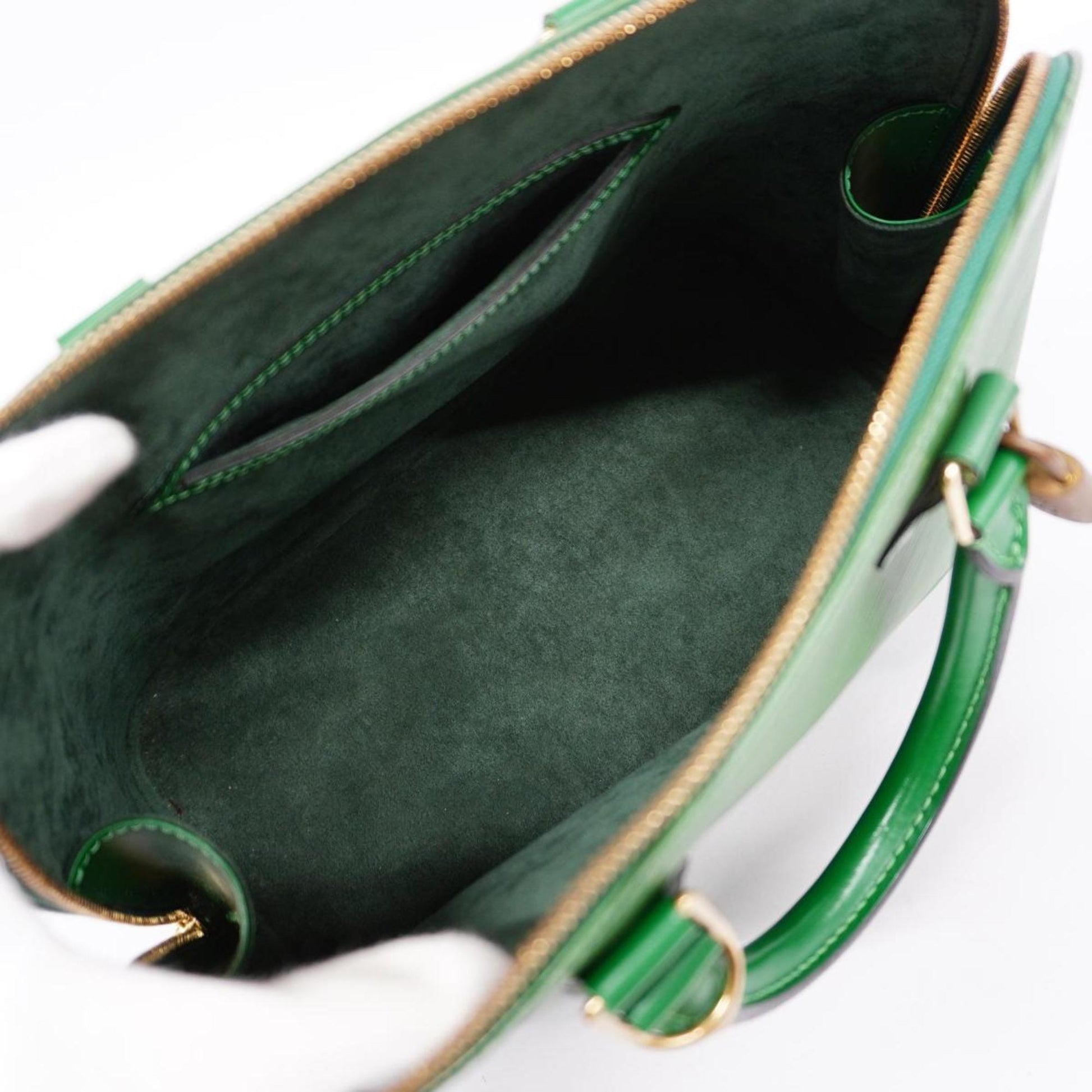 Louis Vuitton Alma, Green, Leather, handbag