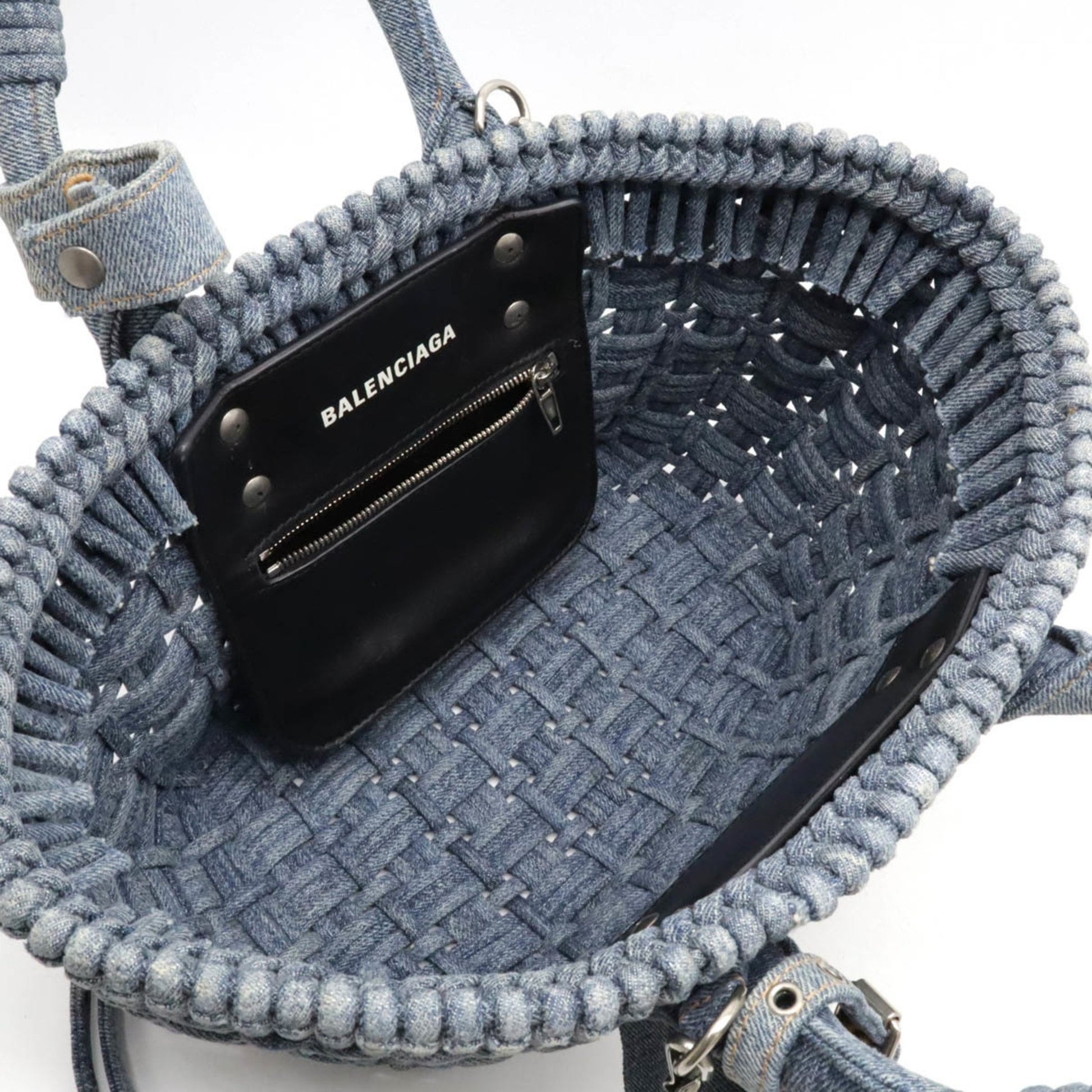 Balenciaga Bistro Basket, Blue, Denim - Jeans, handbag